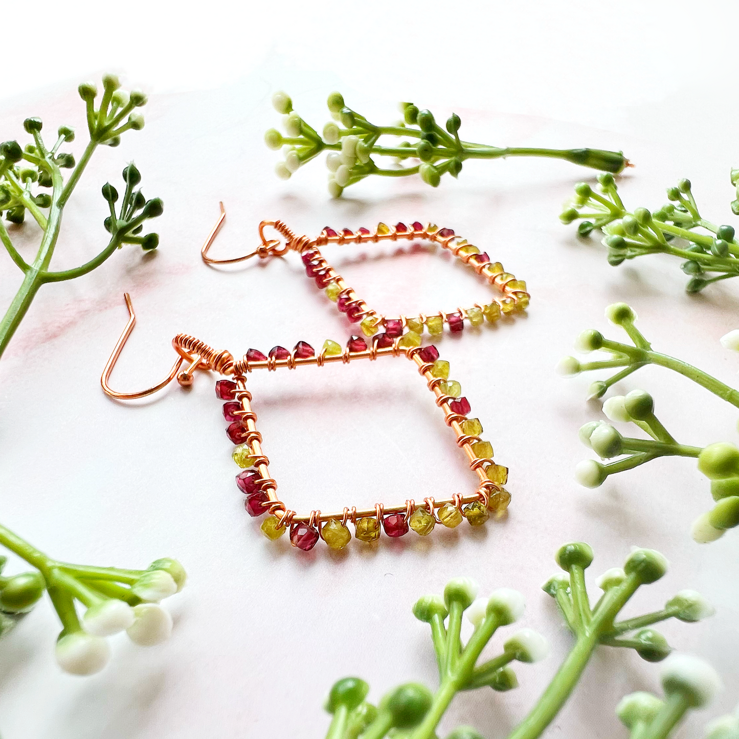 Garnet and Peridot Diamond Earrings