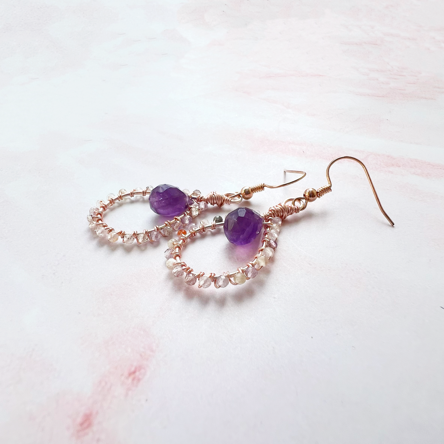 Auralite and Amethyst Tudor Earrings