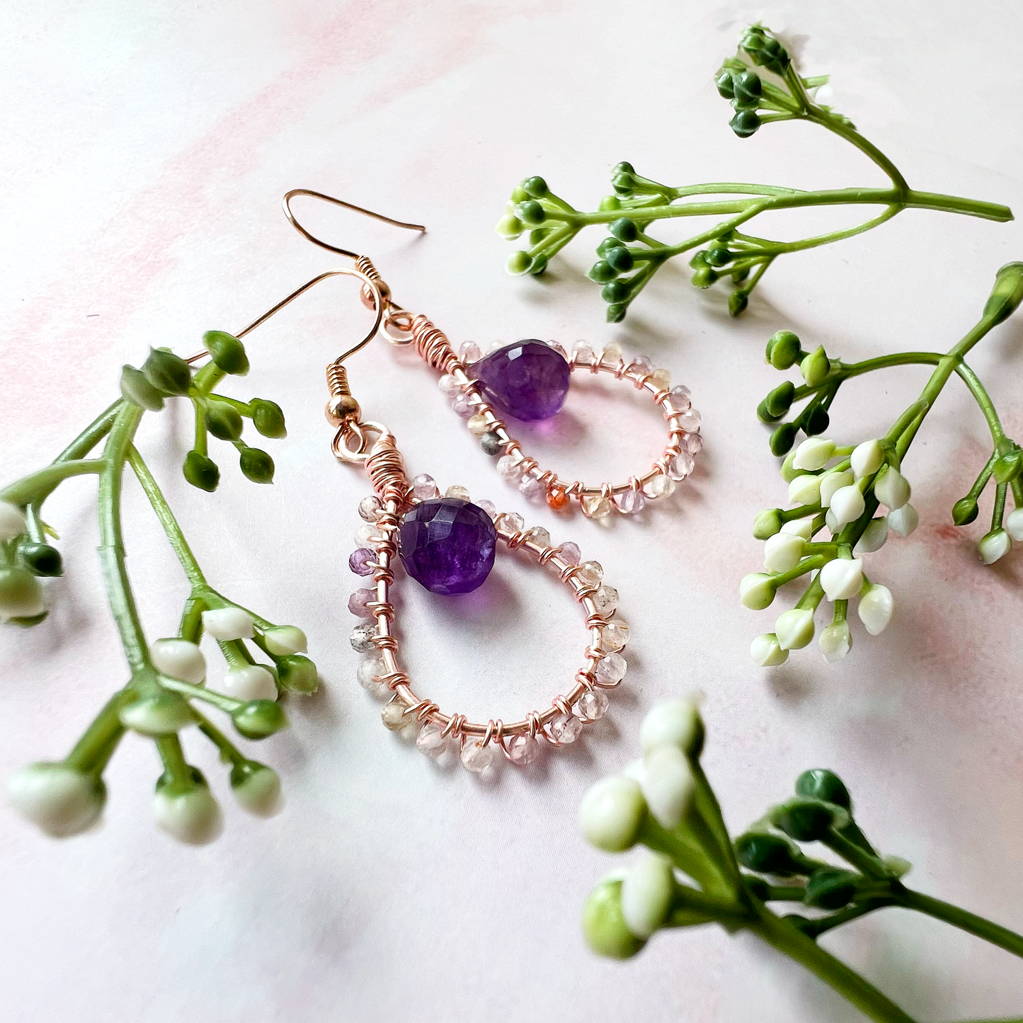 Auralite and Amethyst Tudor Earrings