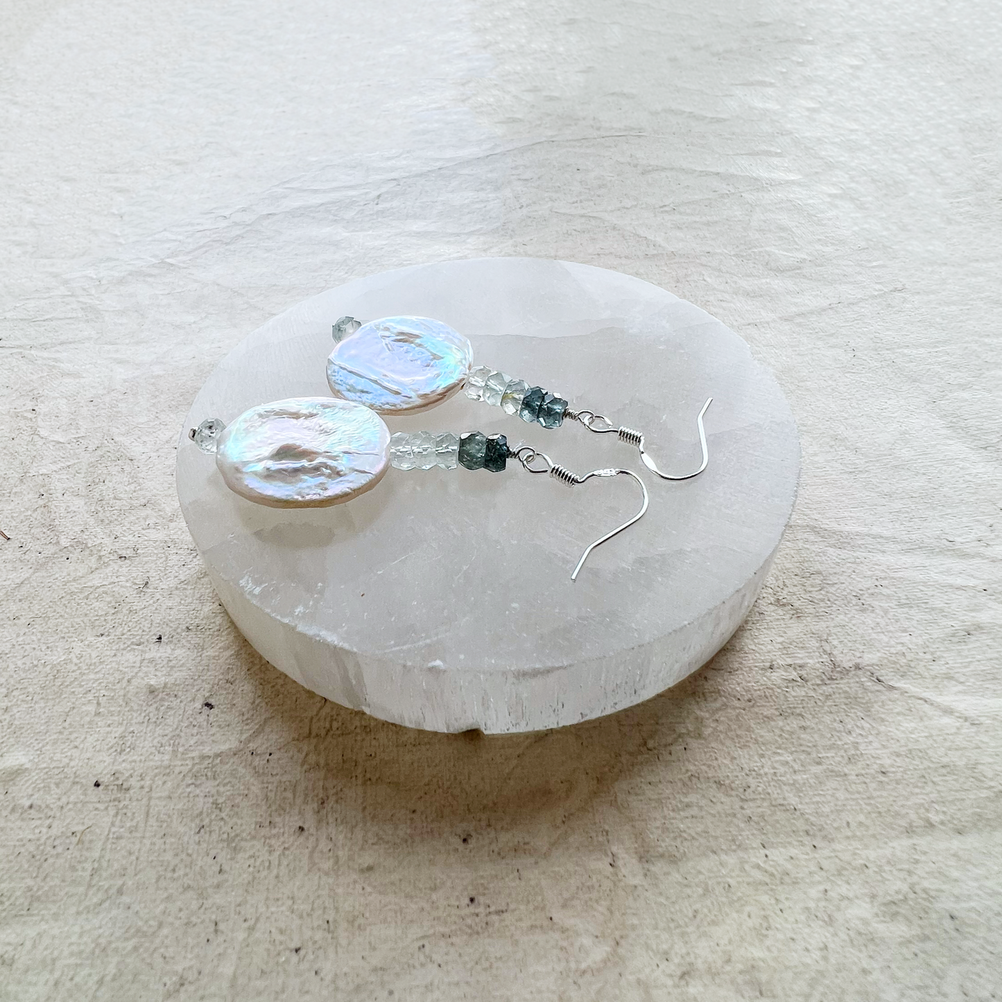 Pearl and Moss Aquamarine Earrings in silver