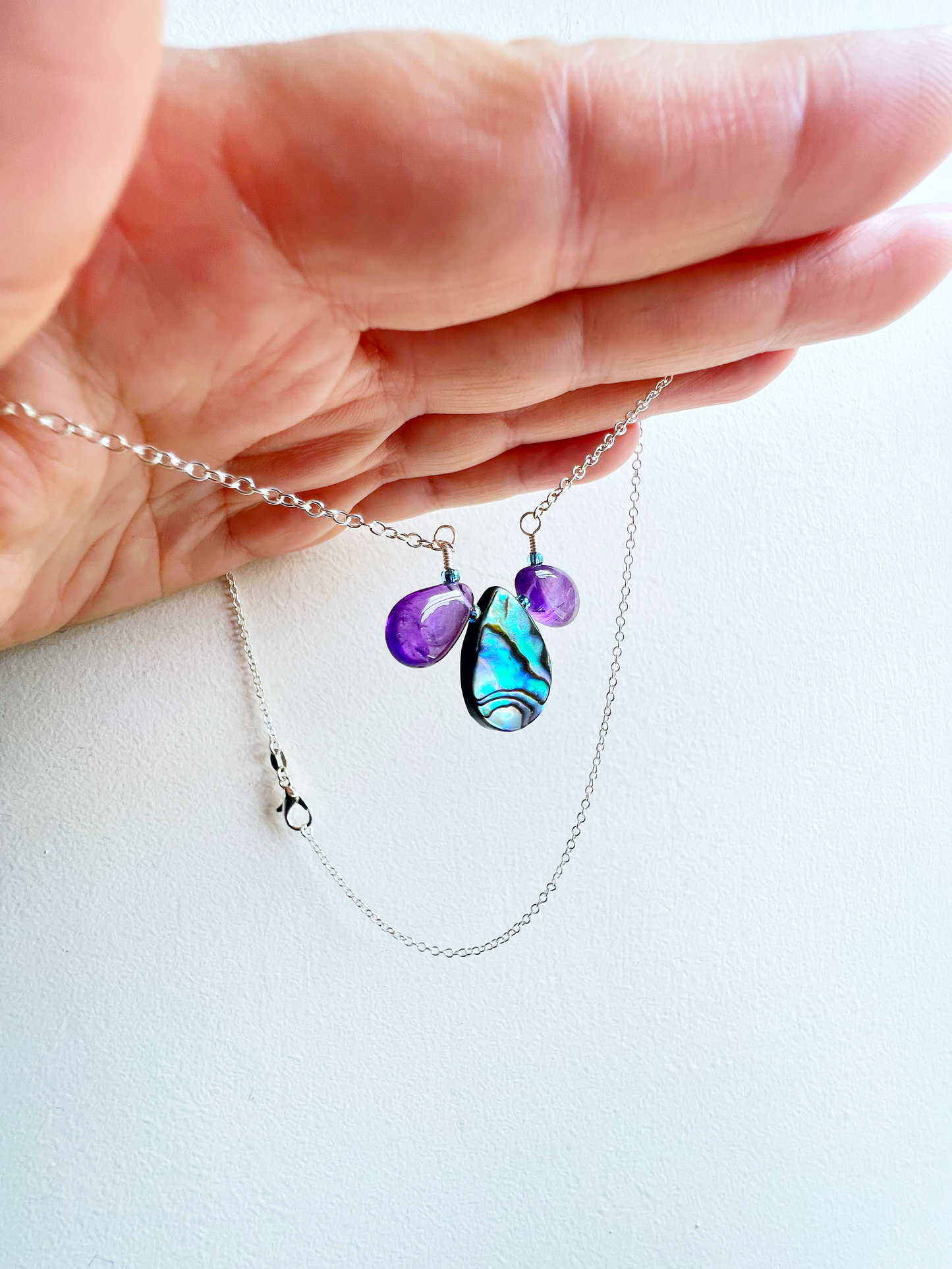 Peacock Amethyst and Abalone necklace