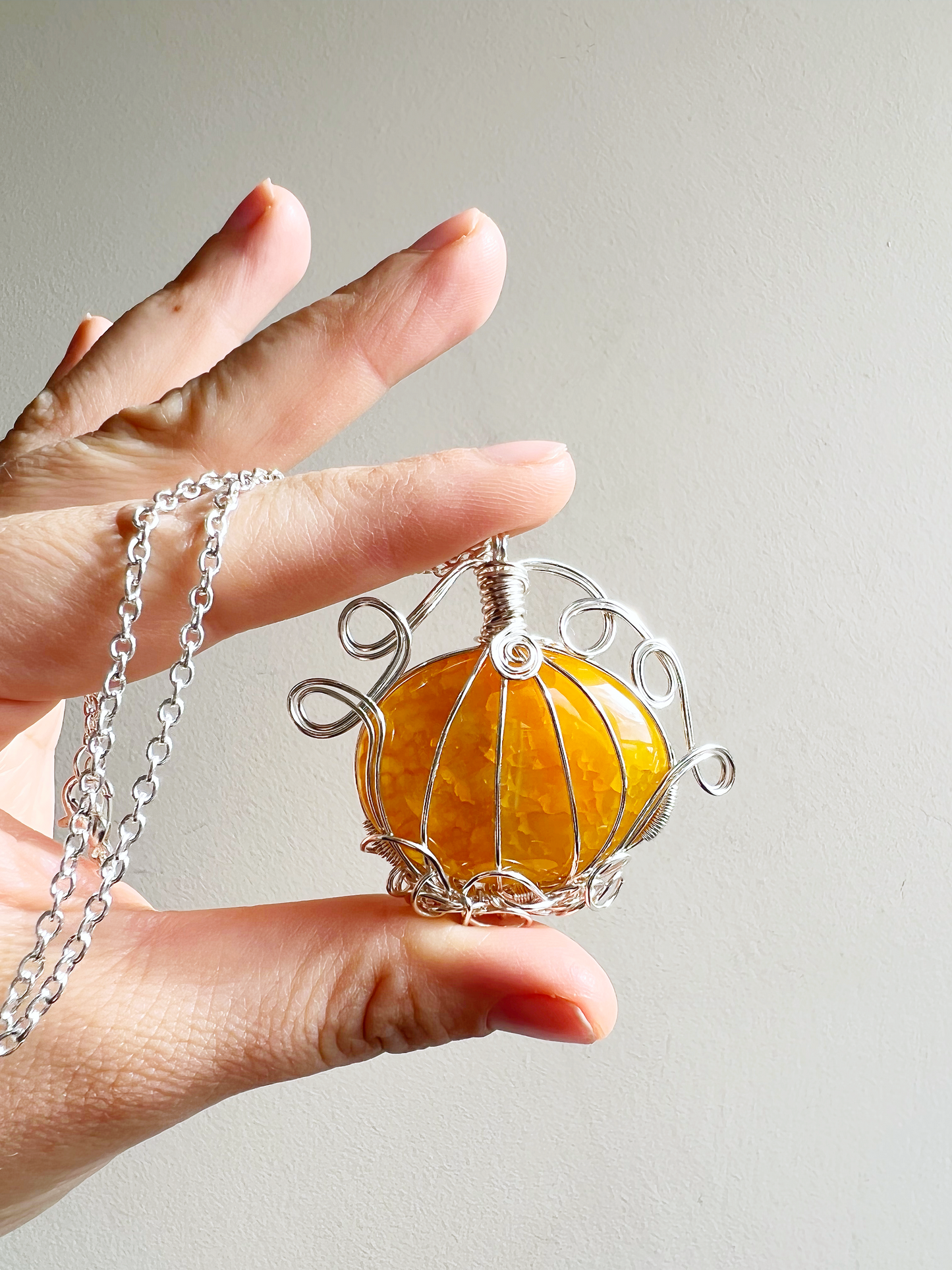 Yellow agate pumpkin necklace