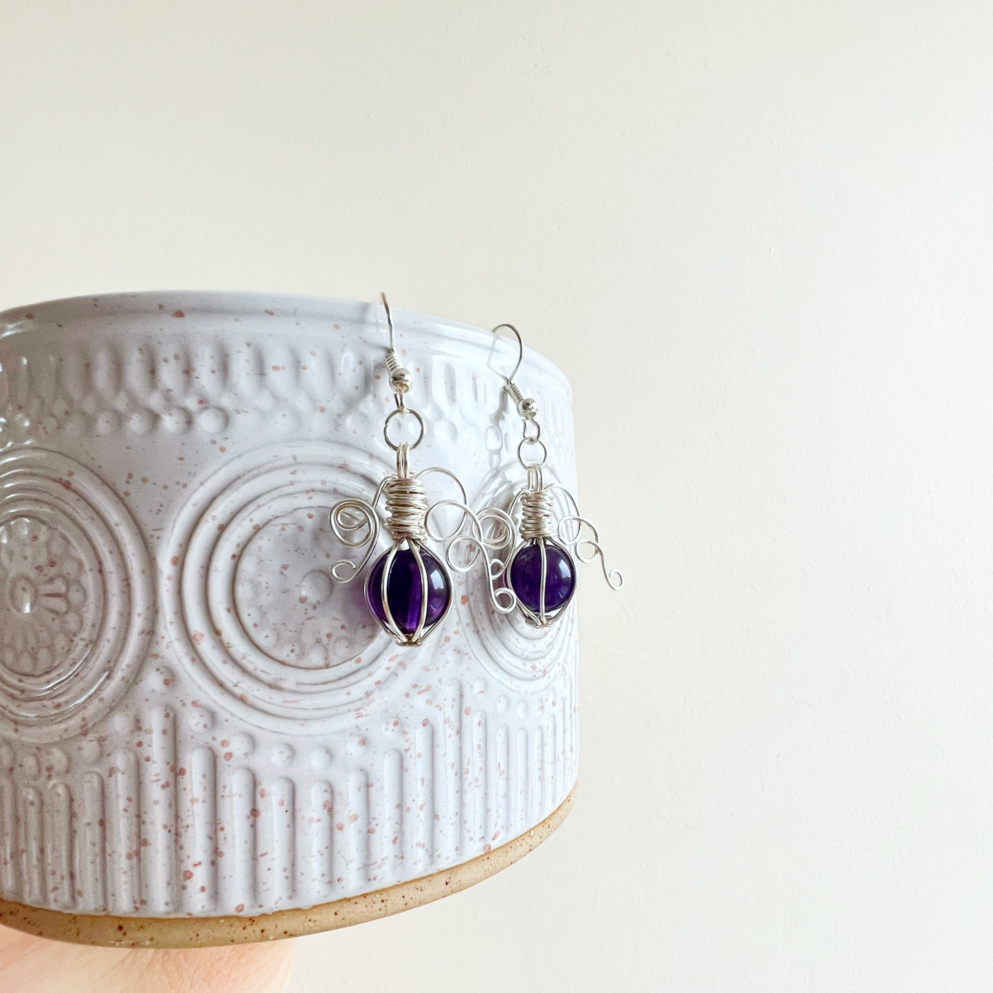 Amethyst pumpkin earrings in silver