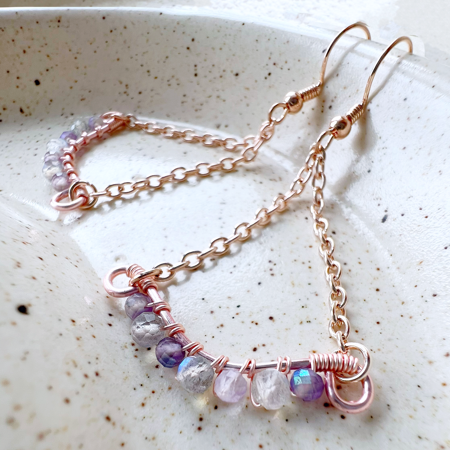 Wave earrings - Labradorite and mystic amethyst in rose