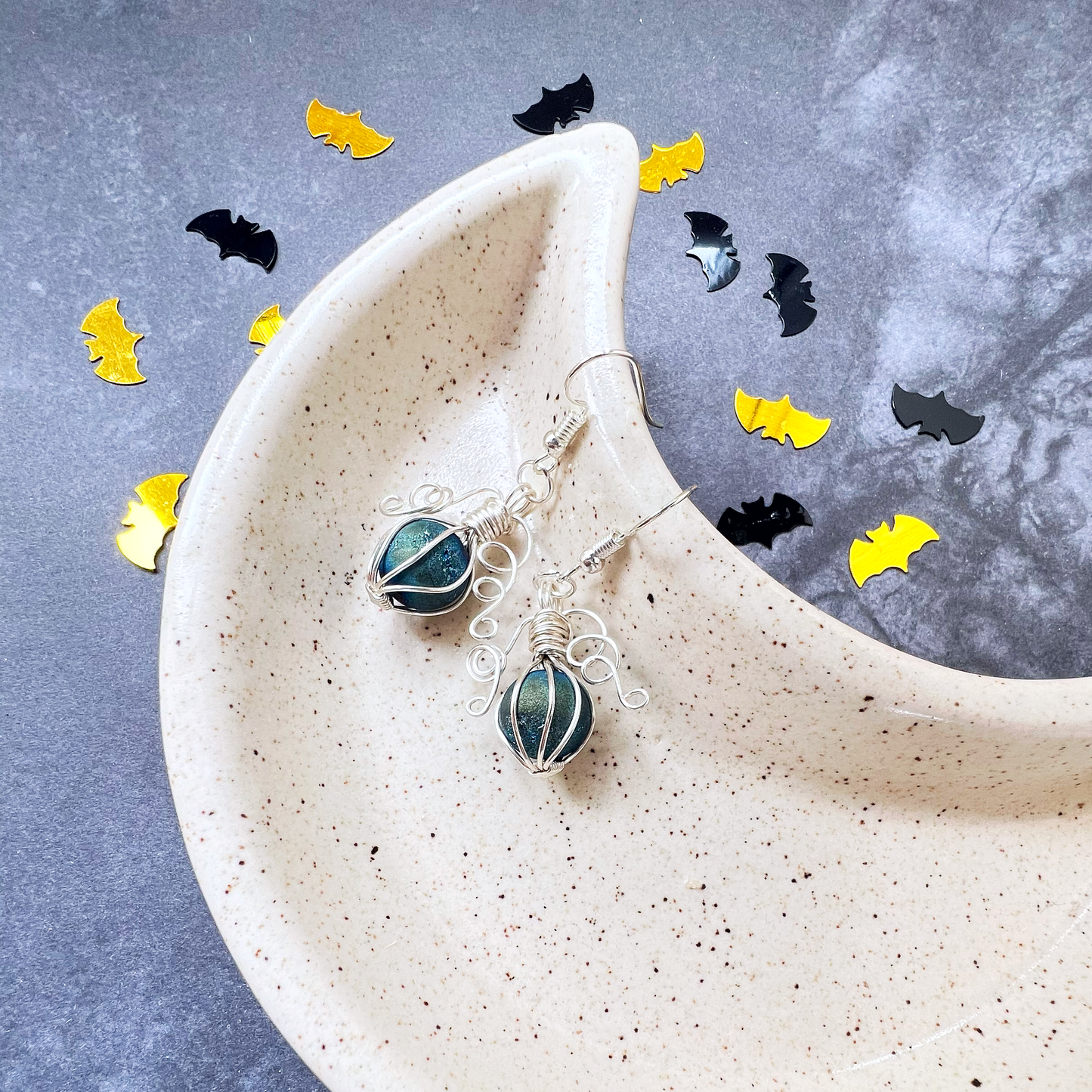 Blue/Green Druzy pumpkin earrings in silver