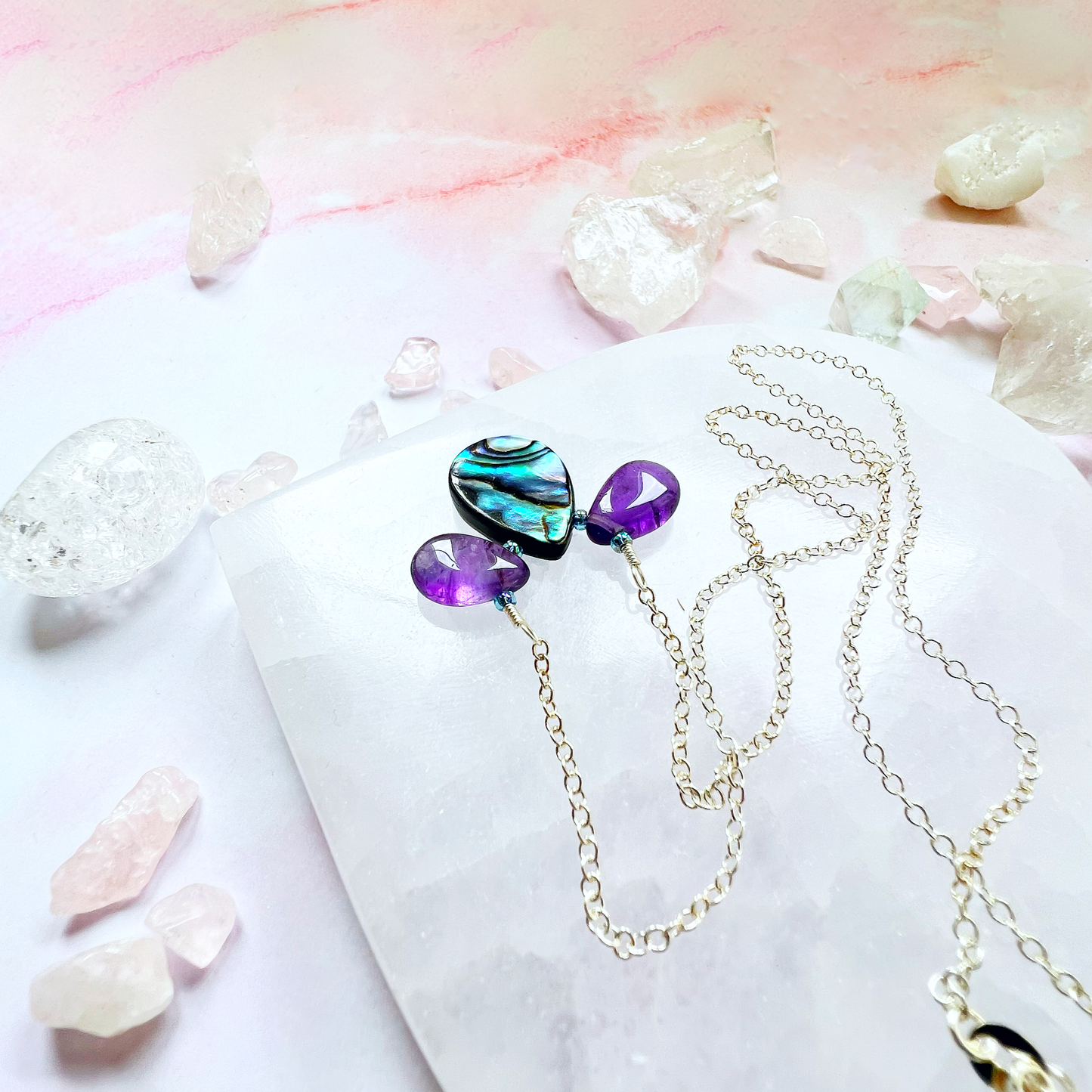 Peacock Amethyst and Abalone necklace