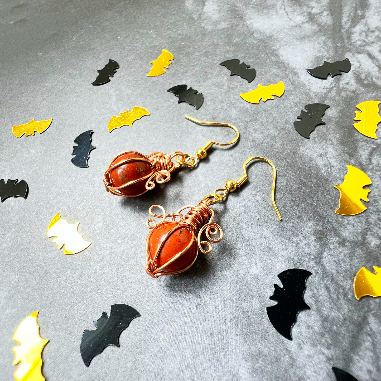 Poppy Jasper pumpkin earrings in copper