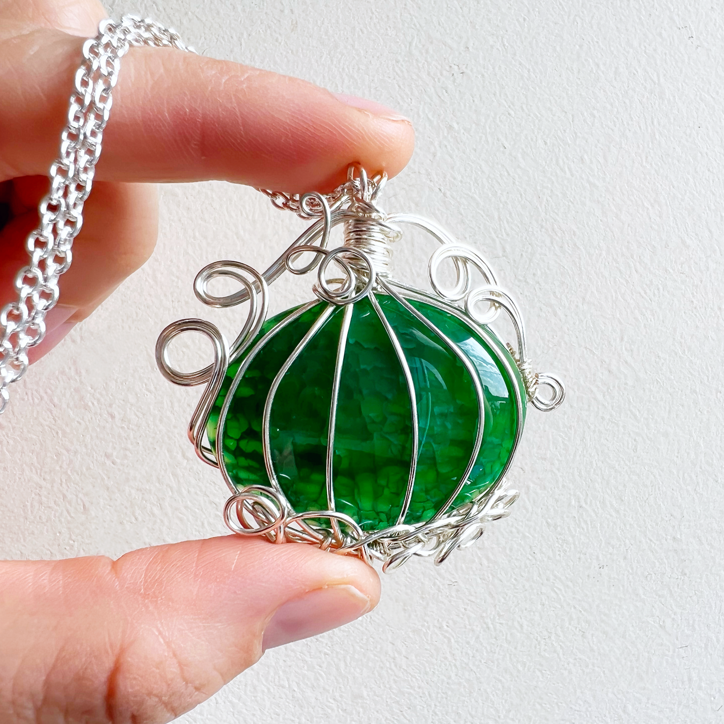 Green agate pumpkin necklace