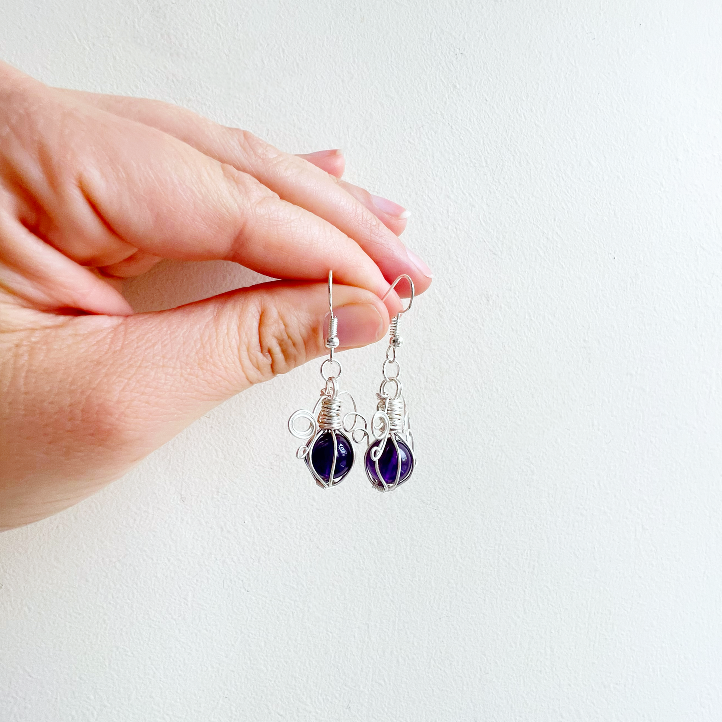 Amethyst pumpkin earrings in silver