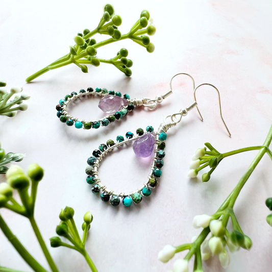 Turquoise and Amethyst Tudor Earrings