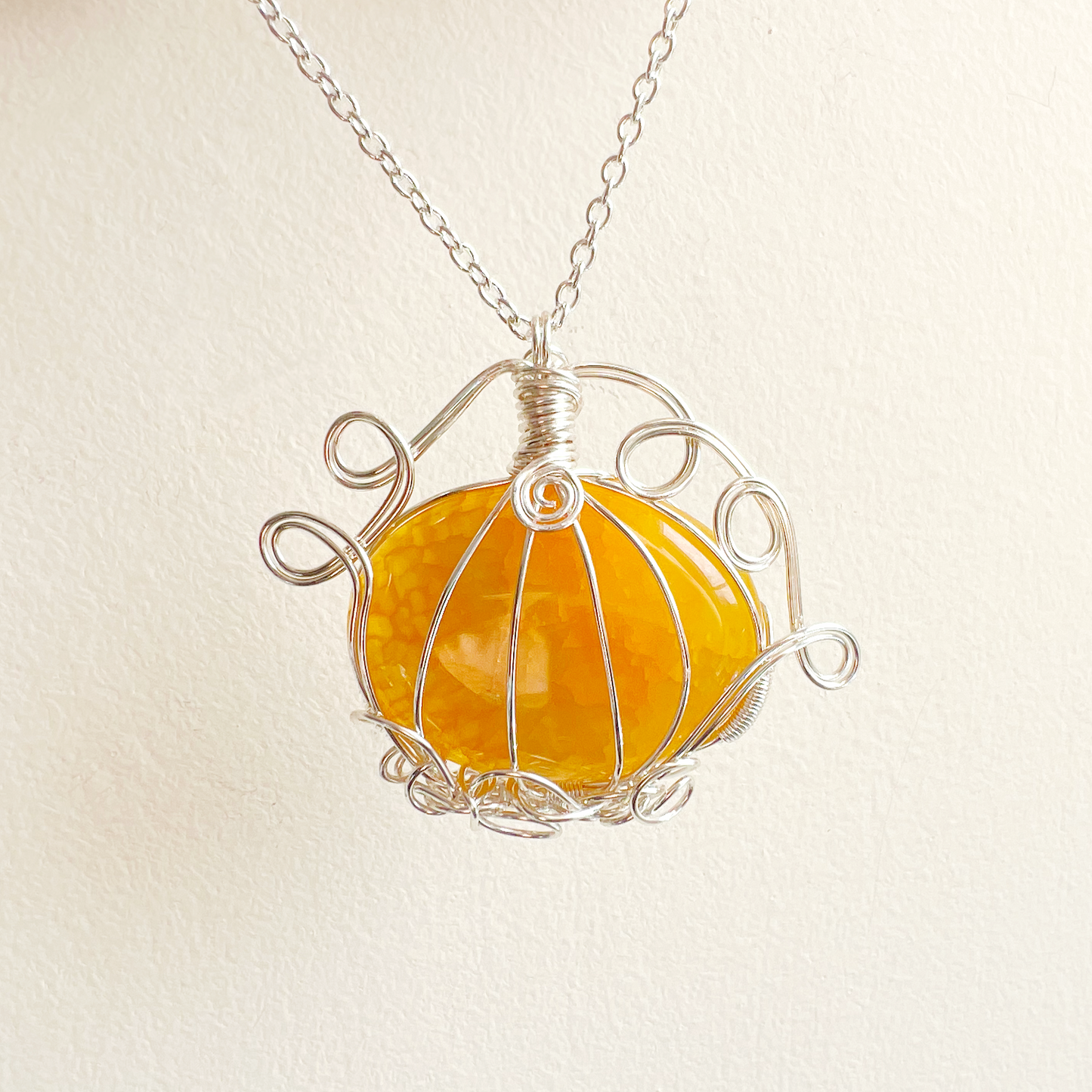 Yellow agate pumpkin necklace