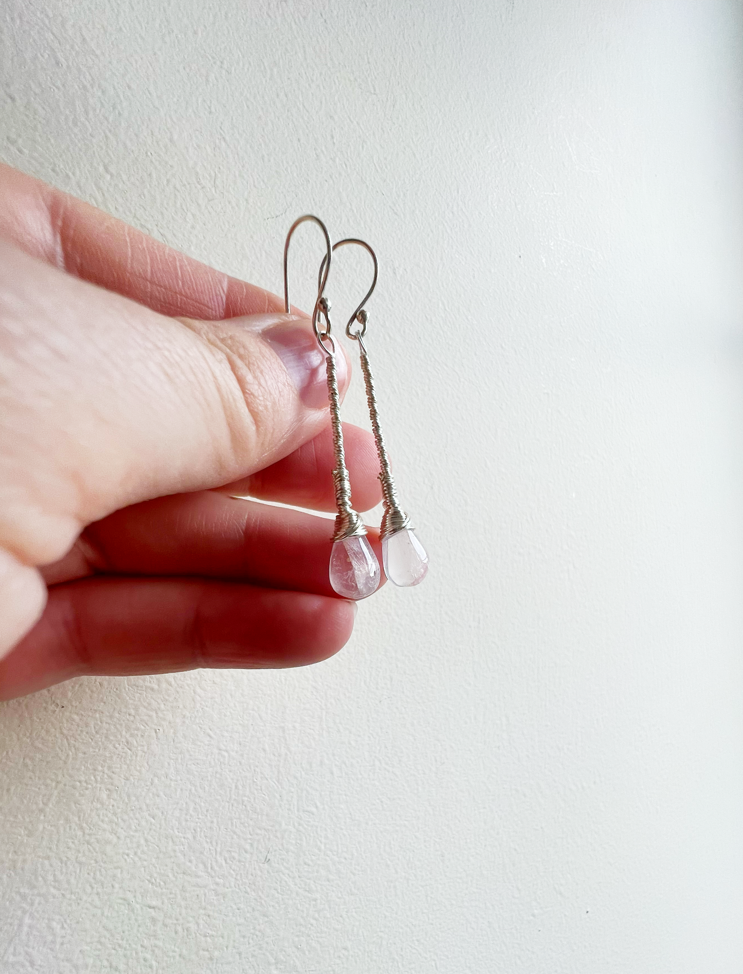 Rose Quartz Elegant Drop Silver Earrings