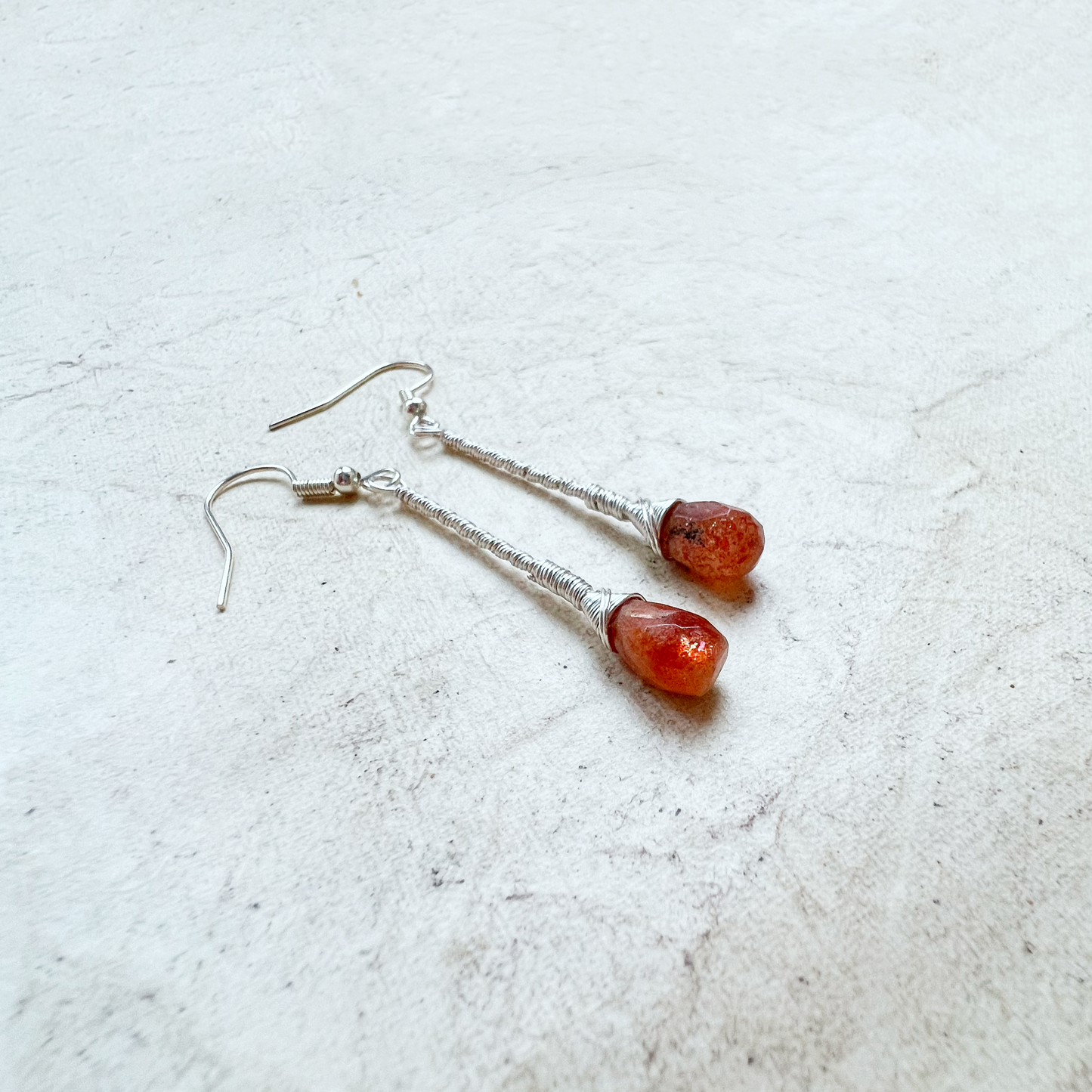 Sunstone Elegant Drop Silver Earrings
