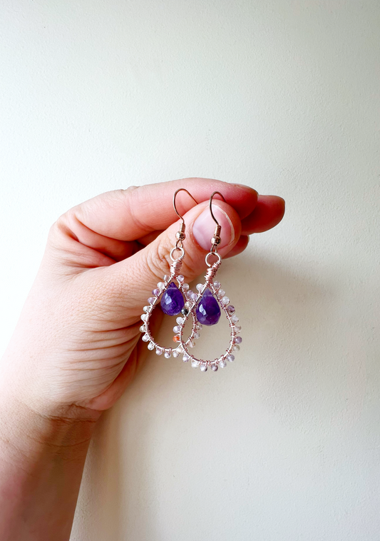 Auralite and Amethyst Tudor Earrings