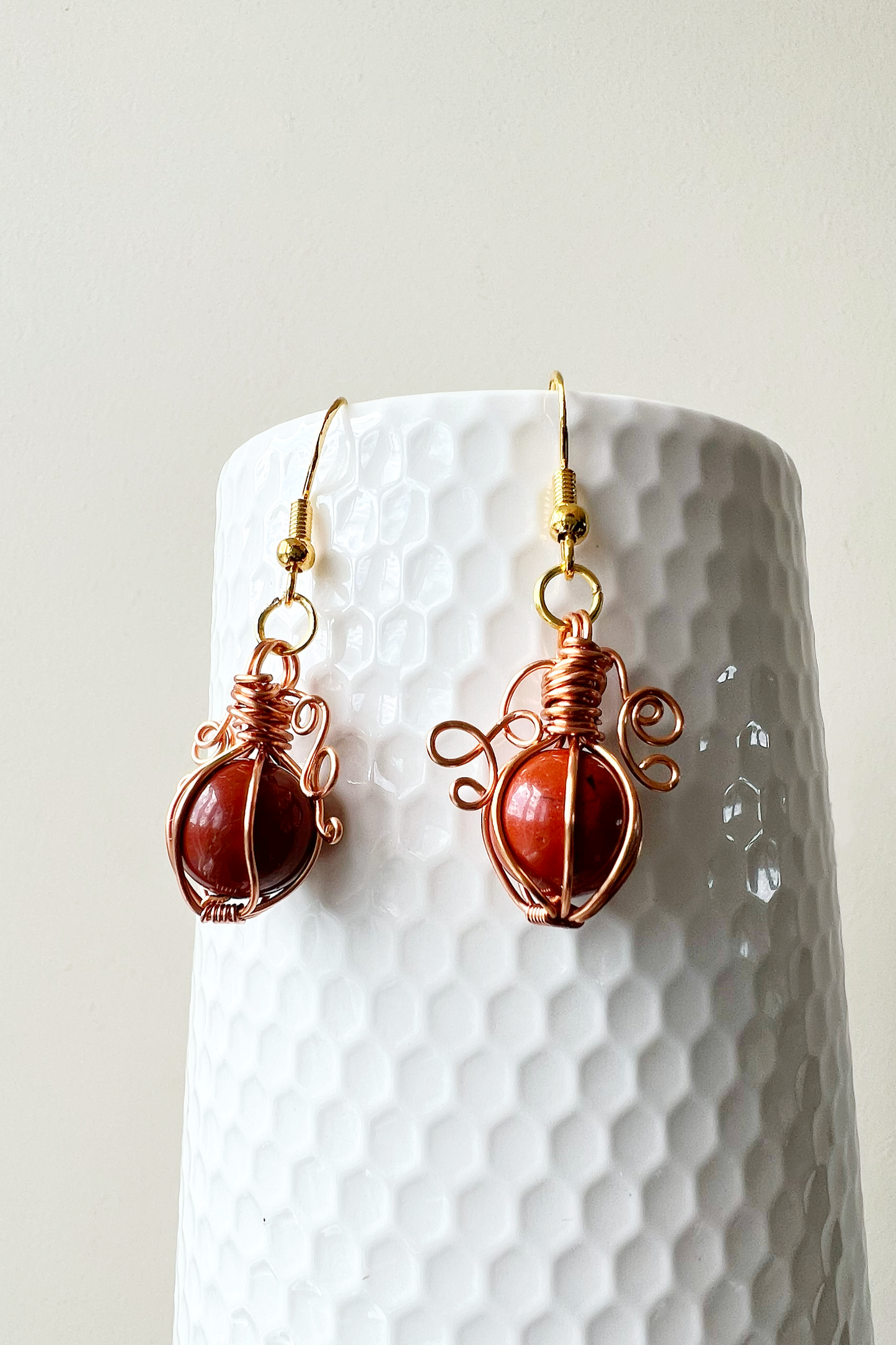 Poppy Jasper pumpkin earrings in copper
