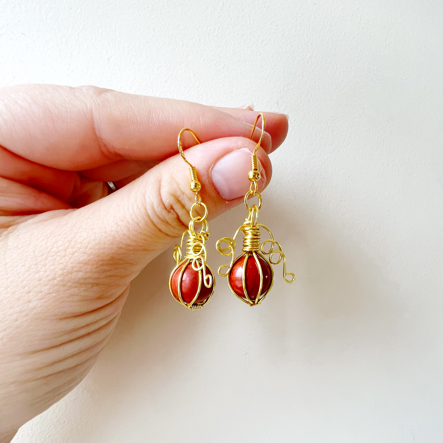Poppy Jasper pumpkin earrings in gold