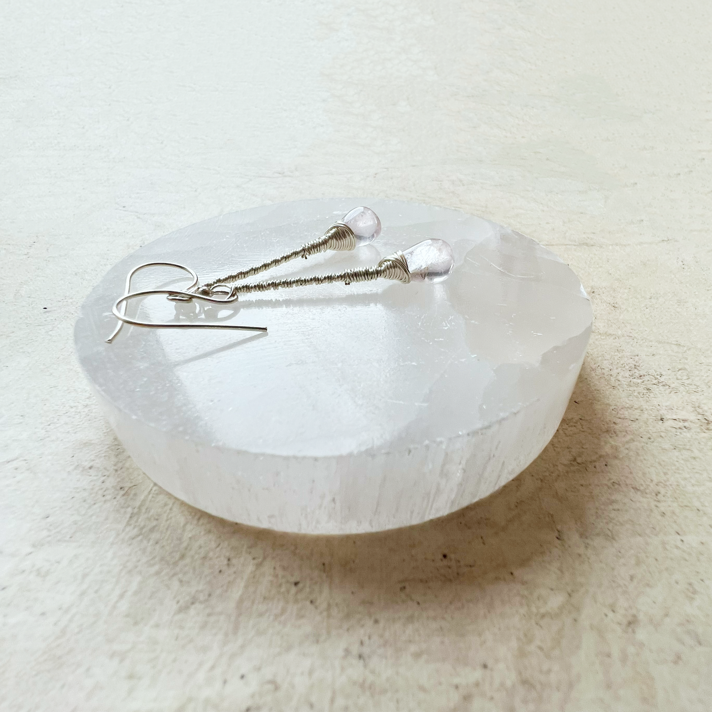 Rose Quartz Elegant Drop Silver Earrings