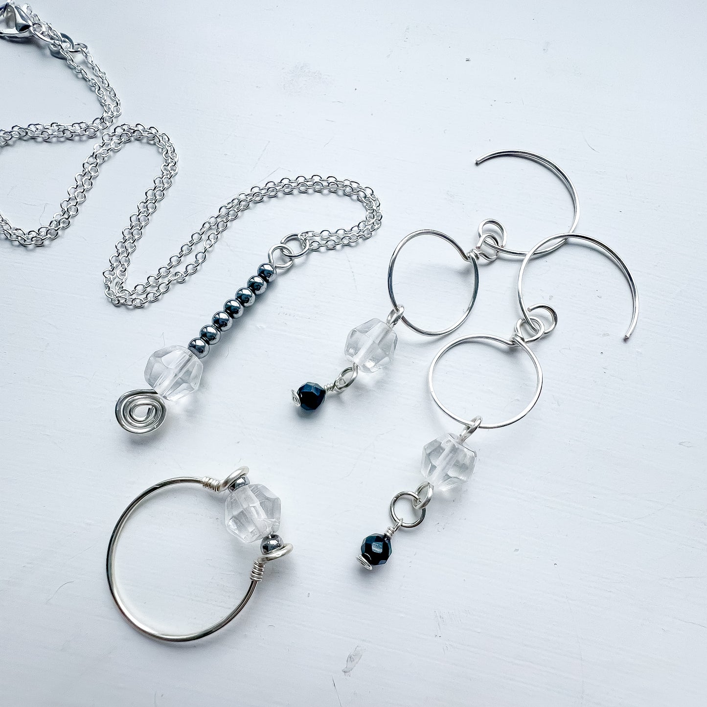 💫 Hematite & Clear Quartz Drop Necklace 💫 Jewellery MakerTV Piece 🩷💚
