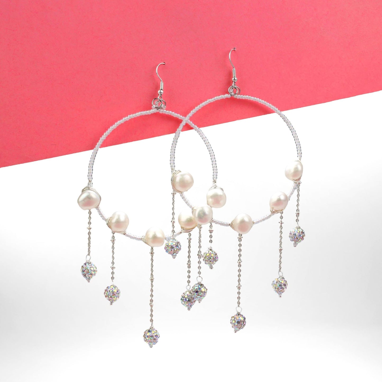 🌙✨ Moon Pearl Drop Hoop Earrings ✨🌙 Jewellery MakerTV Piece 🩷💚