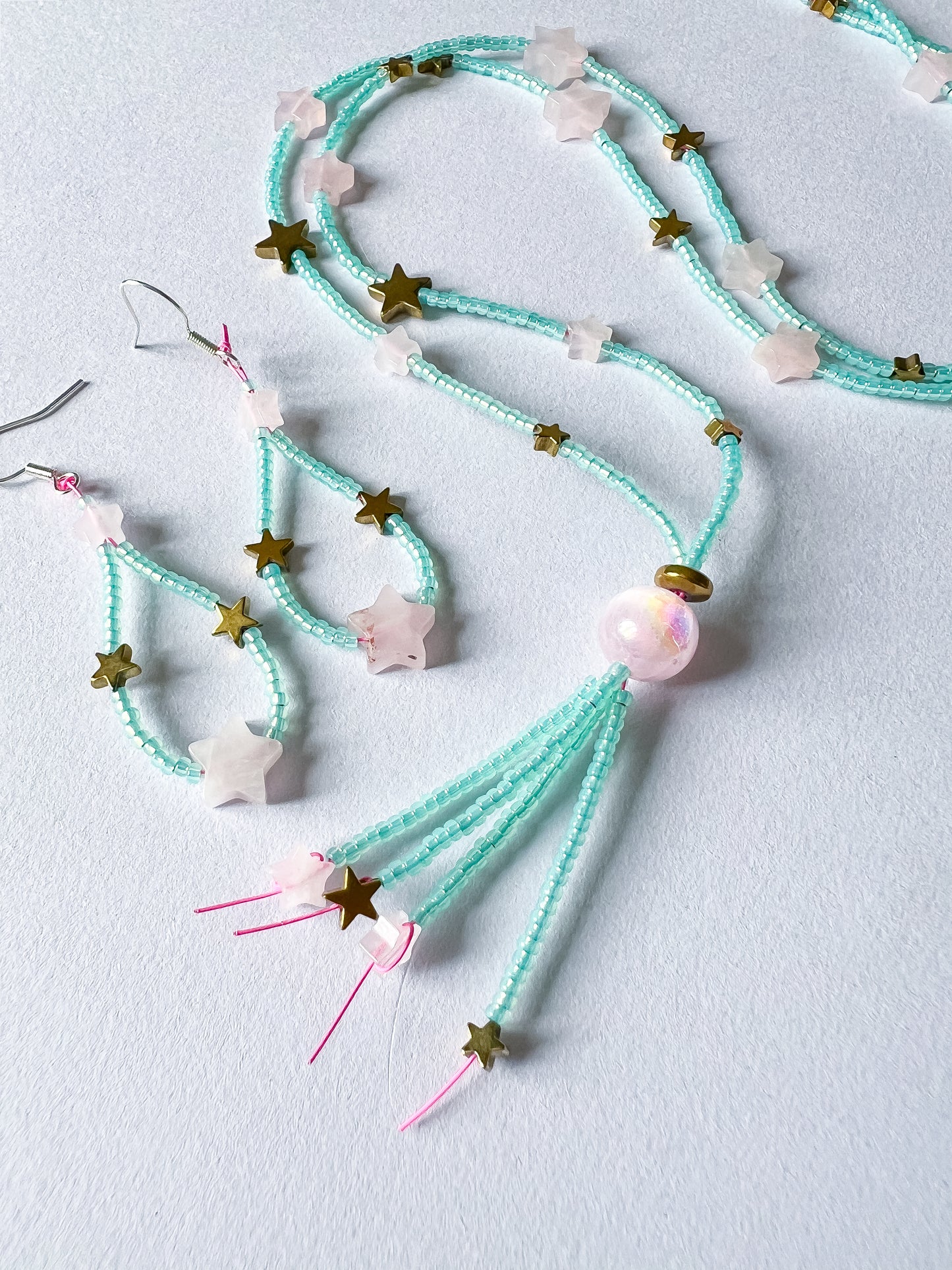 ✨🩷🌿 Pink Aura & Starburst Necklace & Earring Set 🌿🩷✨ Jewellery MakerTV Piece 🩷💚