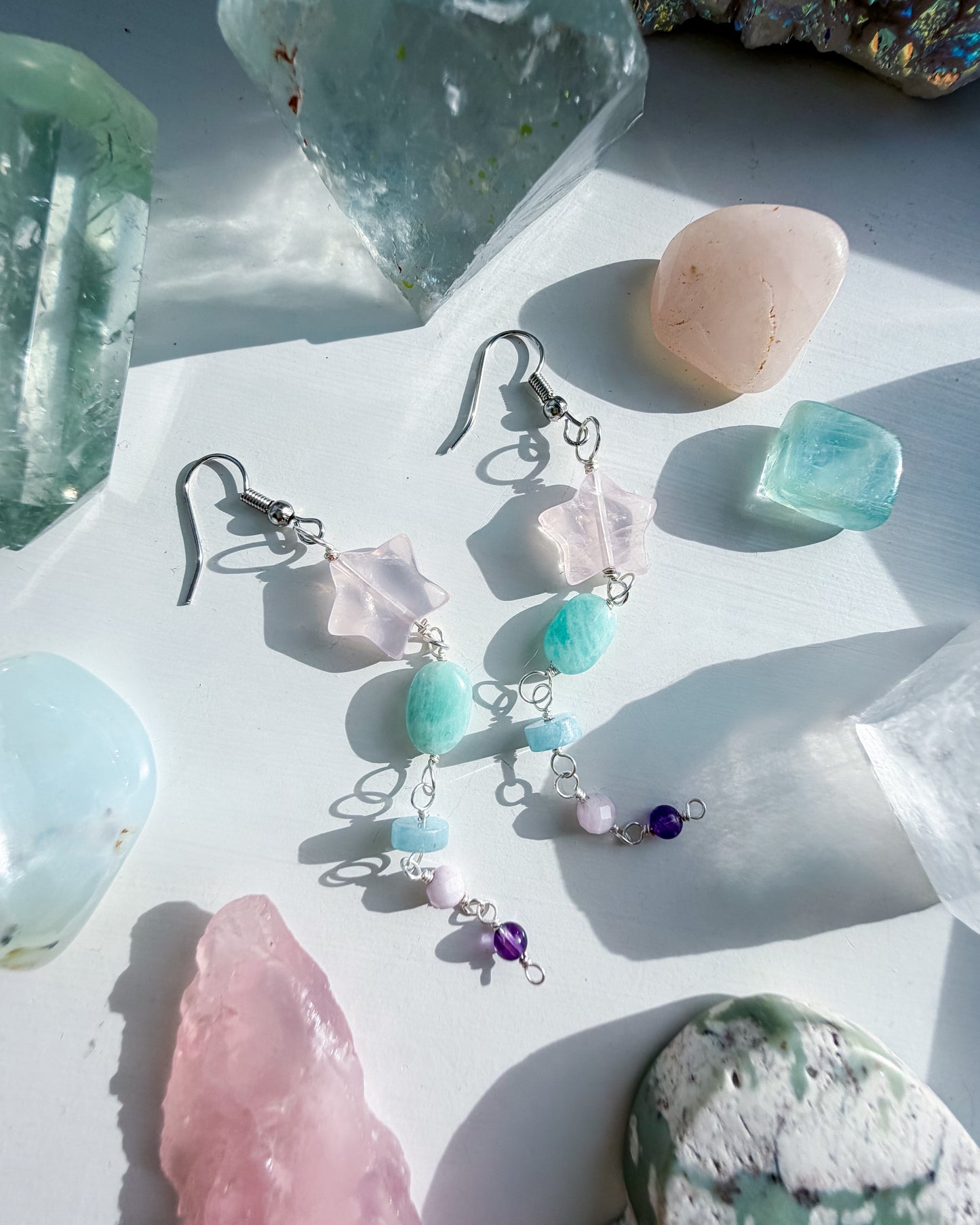 ✨🌟💎 Starseed Dream Earrings 💎🌟✨ - Rose Quartz, Amazonite, Aquamarine, Kunzite and Amethyst Earrings