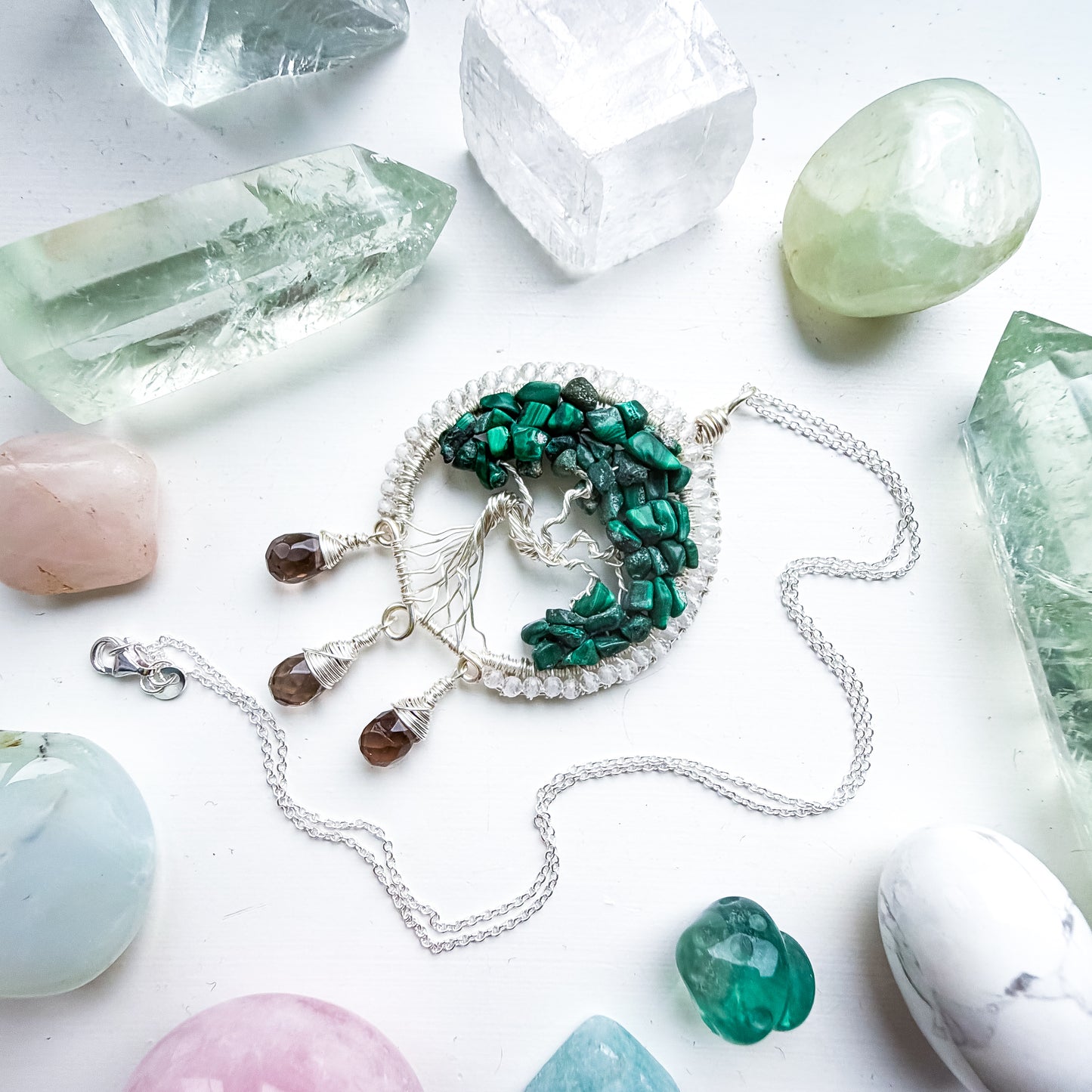 🌳 Safe to Soften - Malachite, clear quartz and smokey quartz Tree of Life talisman 🌳
