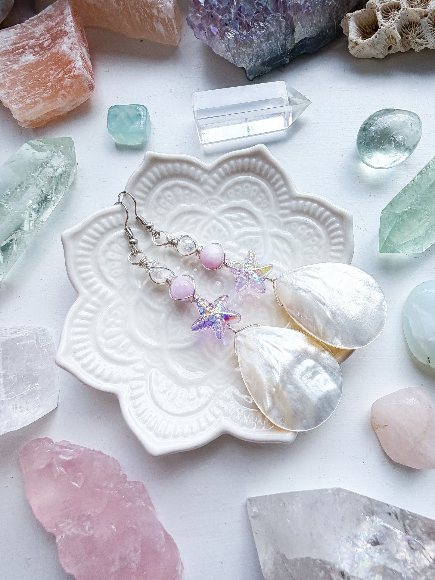 ✨💜 Soft Ocean Dream Earrings 💜✨ Kunzite & Mother of Pearl Shell Earrings | Handmade Dangle Earrings
