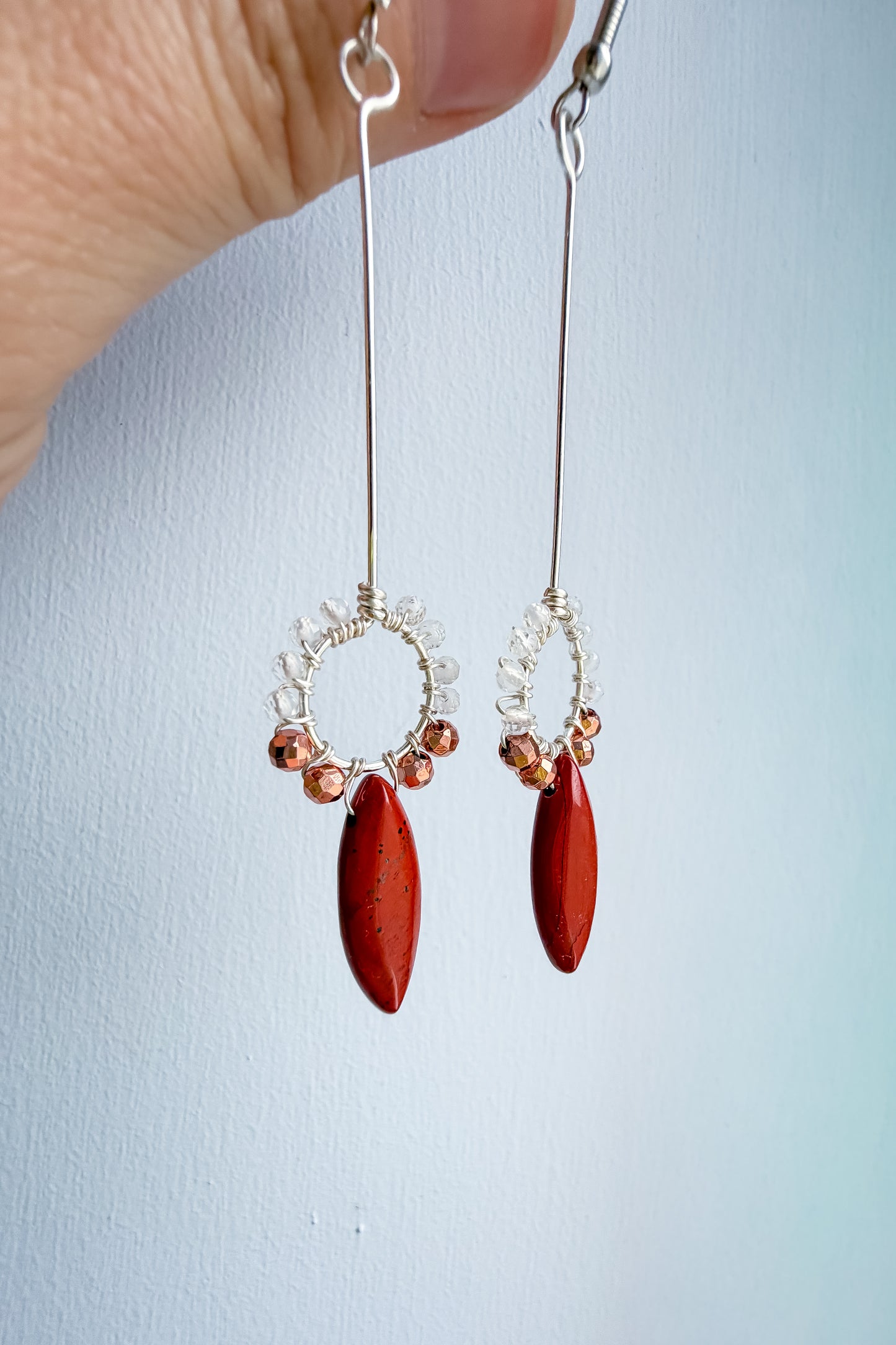 🌳 Grounded Resolve Earrings – Clear Quartz, Hematite and Jasper Earrings