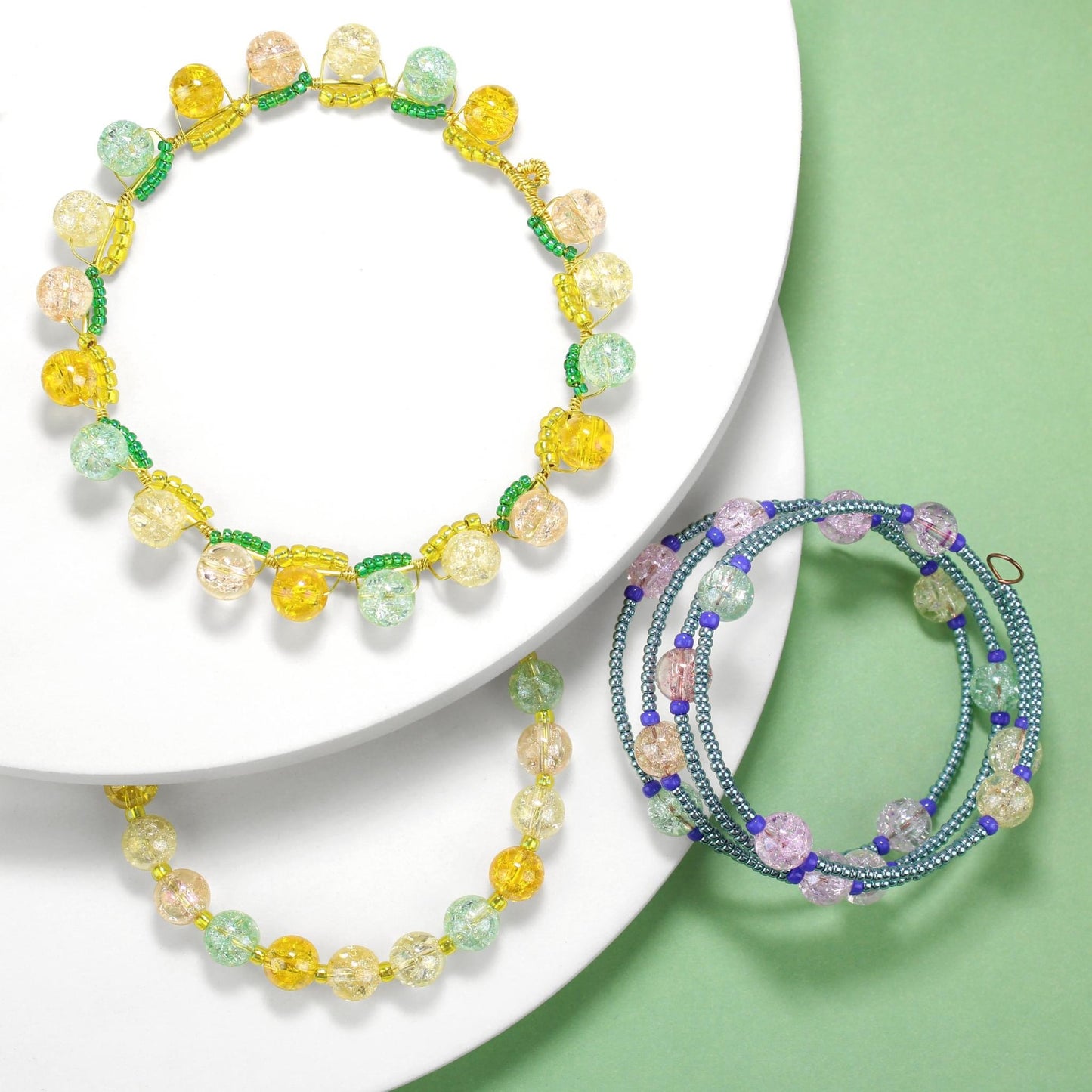 🌈✨ Multicoloured Crackled Glass Memory Wire Bracelet ✨🌈 Jewellery MakerTV Piece 🩷💚