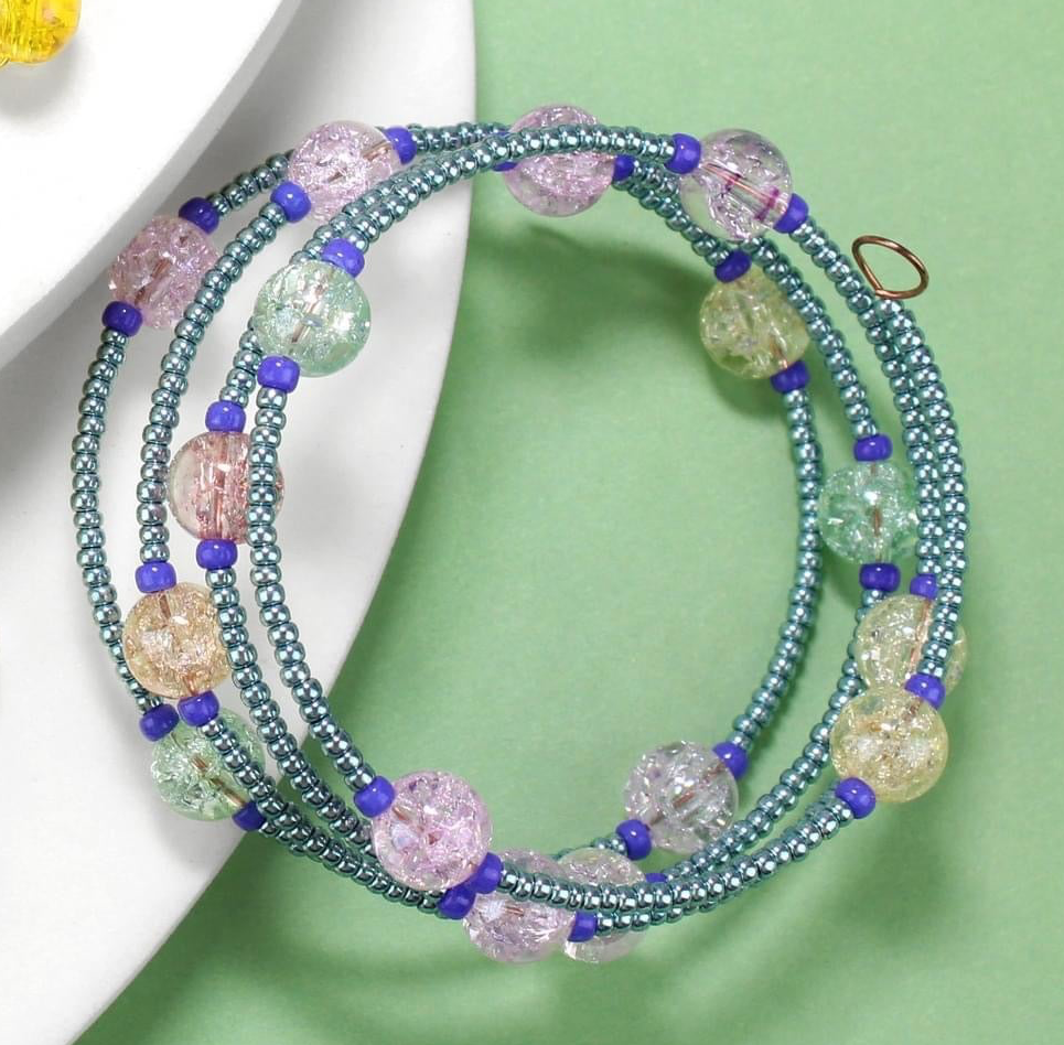 🌈✨ Multicoloured Crackled Glass Memory Wire Bracelet ✨🌈 Jewellery MakerTV Piece 🩷💚