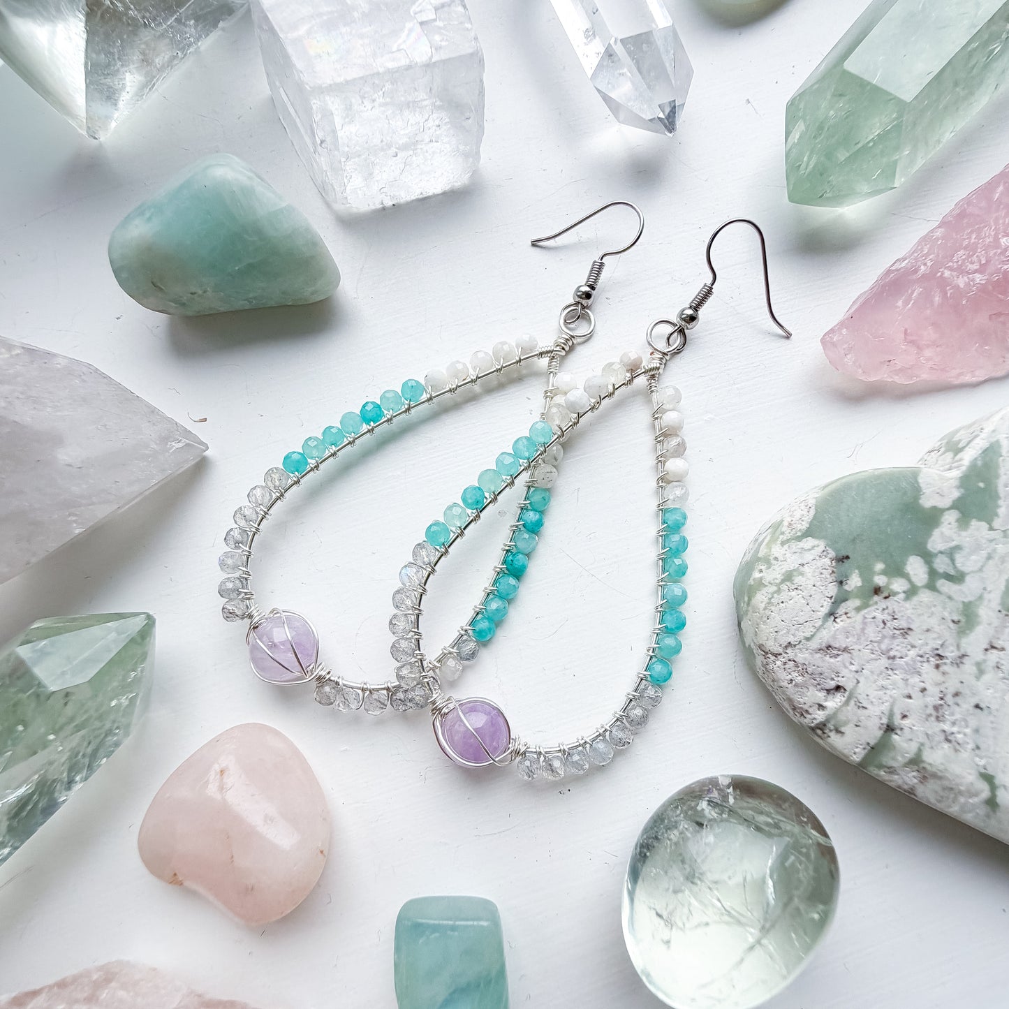 ✨🩷💎 Venus Teardrop Earrings 💎🩷✨ - Moonstone, Amazonite, Labradorite and Lavender Amethyst Earrings