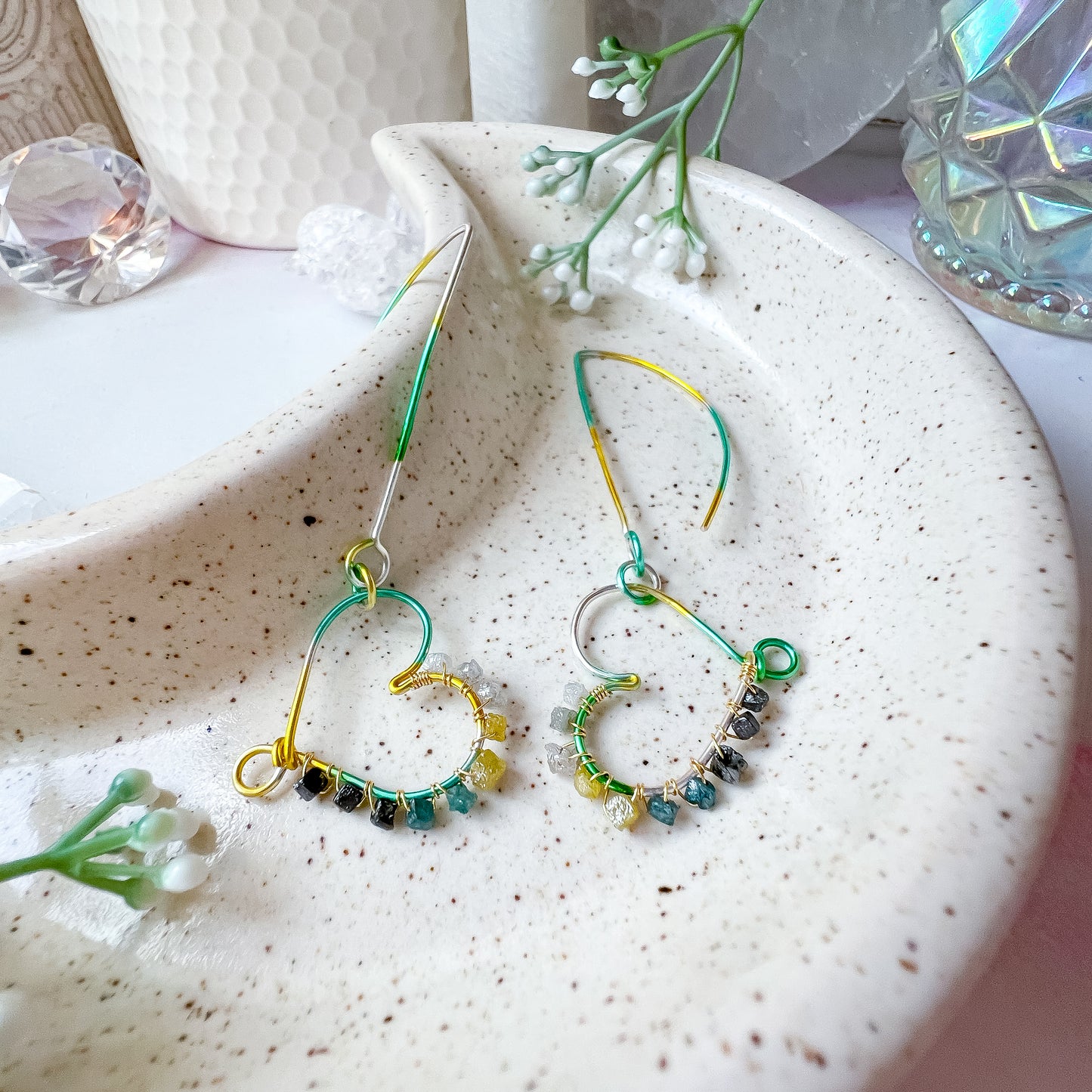 ✨ “Heart of Alchemy” Earrings – Diamond Energy in Ombré Wire ✨