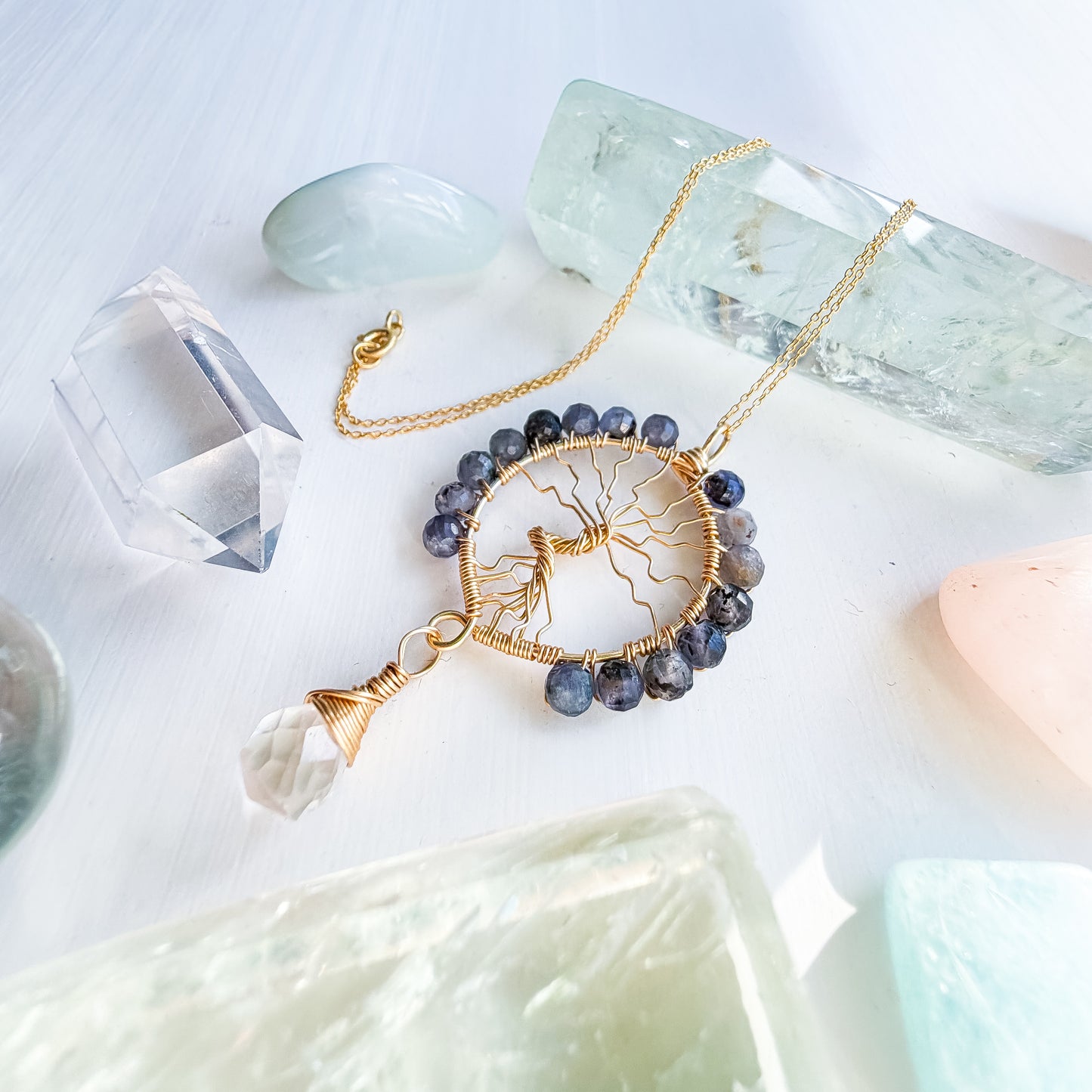 🔮✨ Iolite & Clear Quartz Tree of Life Necklace ✨🔮