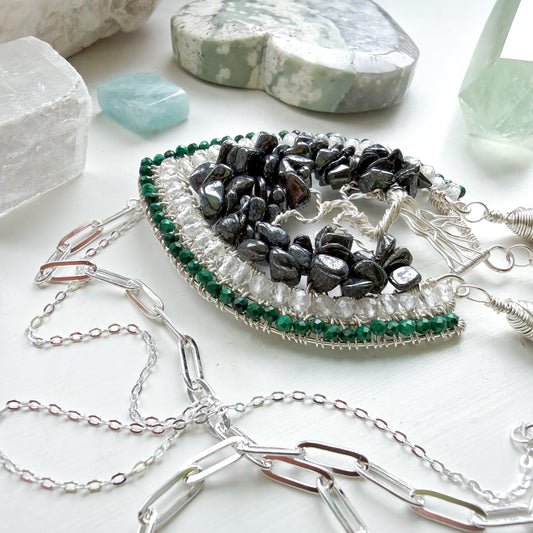 🌳 Boundaries Are Sacred – Grounding Hematite Tree of Life Talisman Necklace
