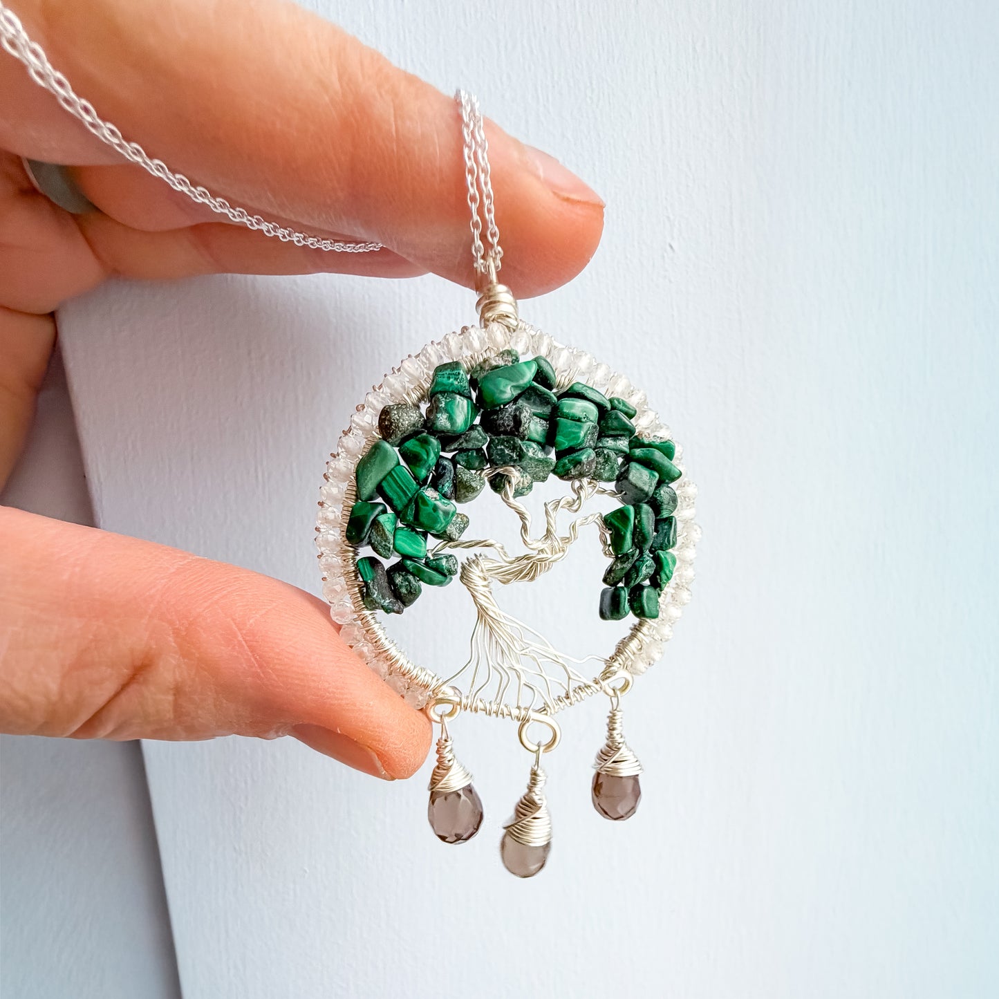 🌳 Safe to Soften - Malachite, clear quartz and smokey quartz Tree of Life talisman 🌳