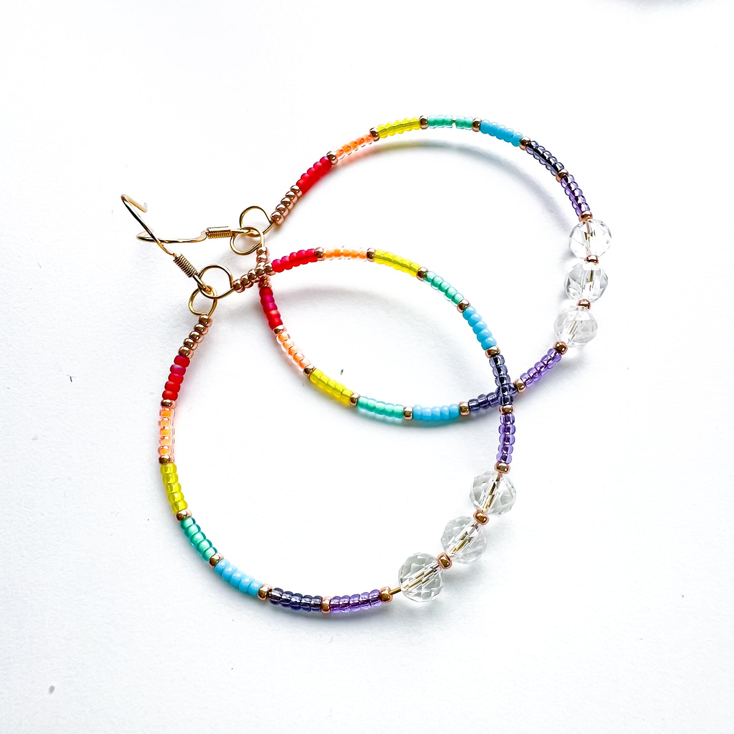 Rainbow brights clear quartz statement hoop earrings gold