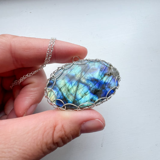 🌙💎 Sterling Silver Cage-Wrapped Labradorite Necklace 💎🌙  Jewellery MakerTV Piece 🩷💚