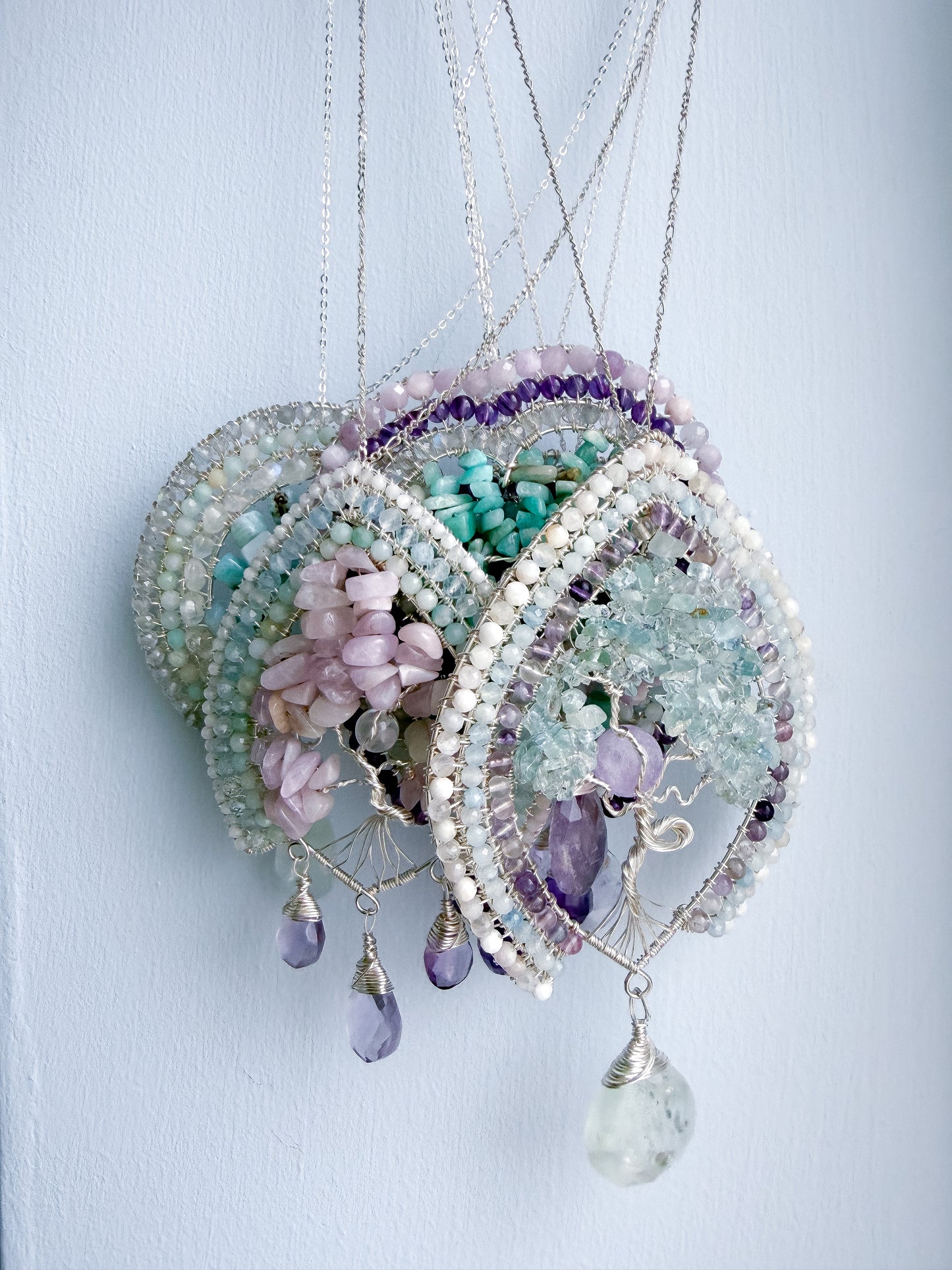 🌊💎✨ Ocean Sanctuary Tree Of Life Pendant ✨💎🌊 Aquamarine, Lavender Amethyst, Moonstone and Shaded Necklace
