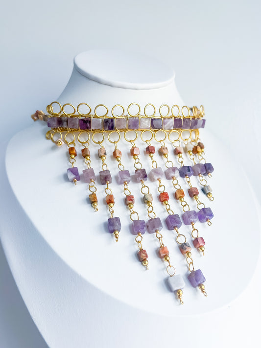 ✨ Celestial Cascade Choker — Amethyst & Crazy Lace Agate ✨
