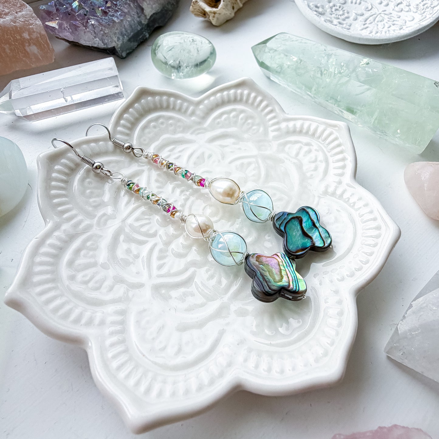 ✨🧜‍♀️🌈 Rainbow Mermaid Earrings 🌈🧜‍♀️✨  Abalone & Pearl Dangle Earrings | Handmade Shell Earrings
