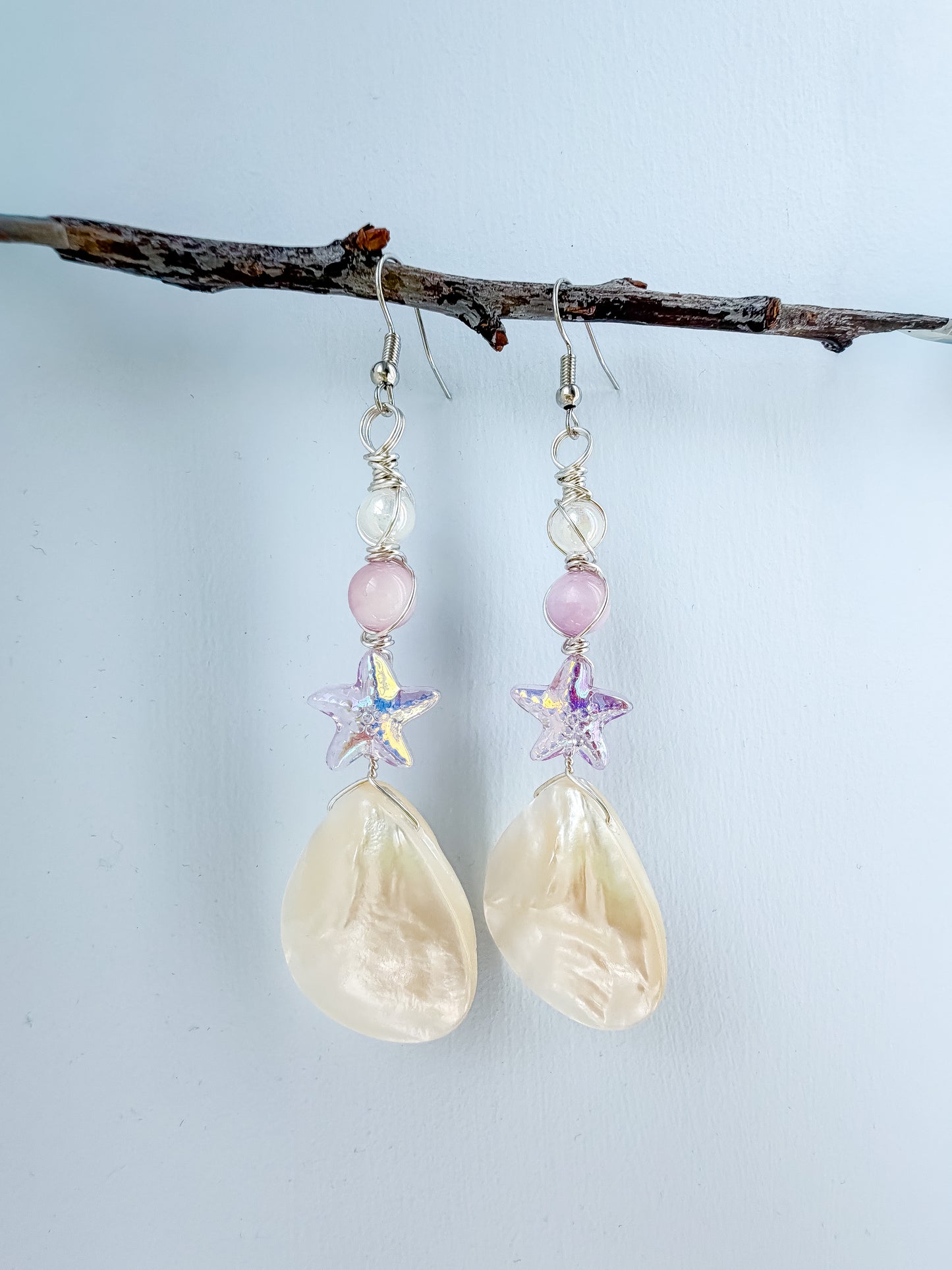✨💜 Soft Ocean Dream Earrings 💜✨ Kunzite & Mother of Pearl Shell Earrings | Handmade Dangle Earrings