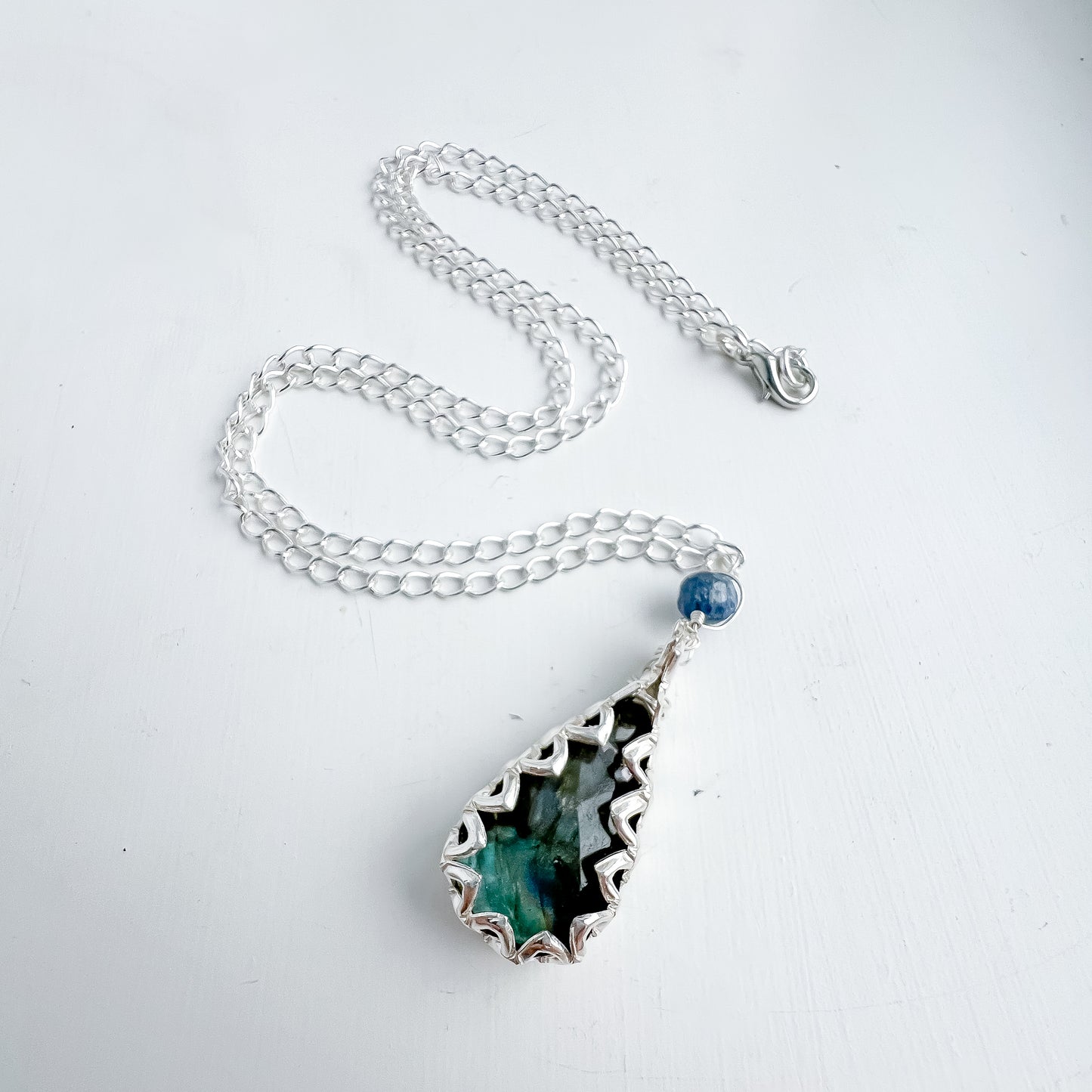 🌙✨ Labradorite & Sapphire Silver Necklace ✨🌙 Jewellery MakerTV Piece 🩷💚
