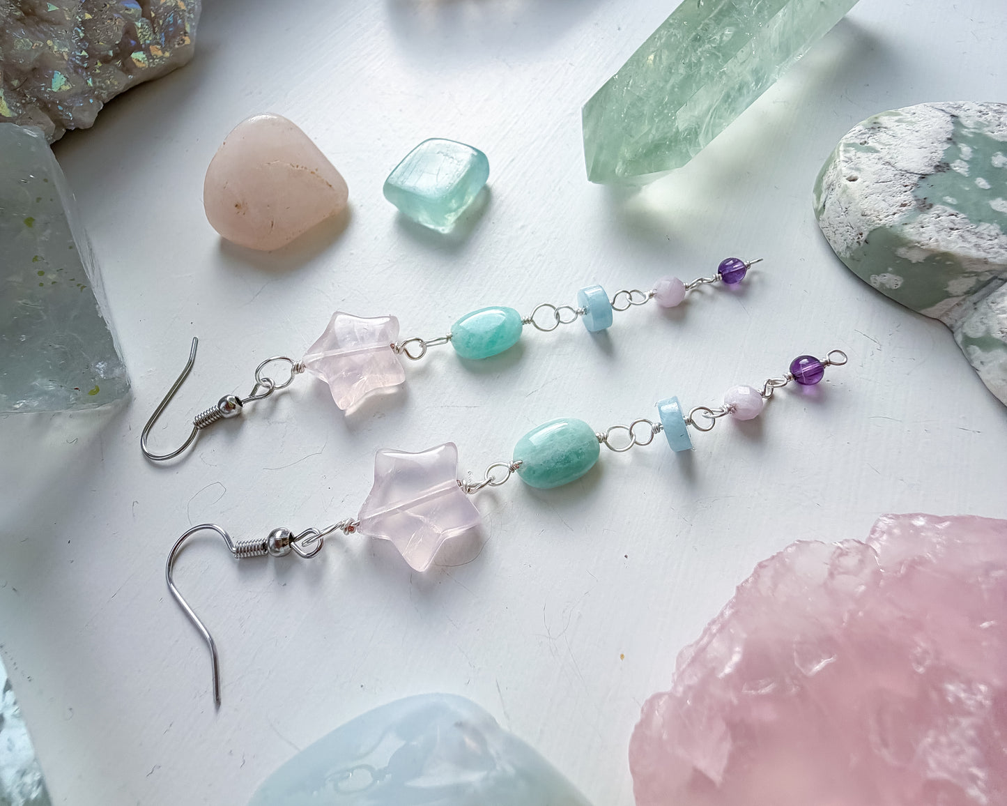 ✨🌟💎 Starseed Dream Earrings 💎🌟✨ - Rose Quartz, Amazonite, Aquamarine, Kunzite and Amethyst Earrings