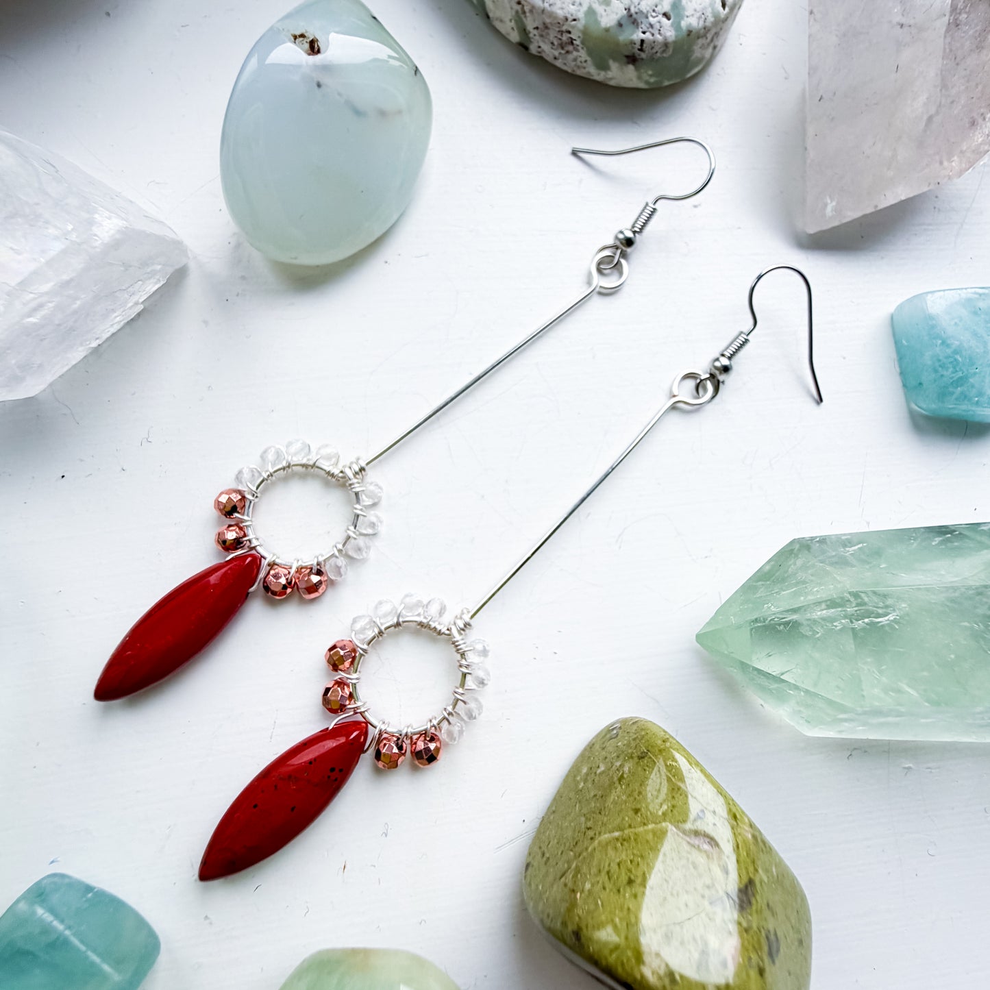 🌳 Grounded Resolve Earrings – Clear Quartz, Hematite and Jasper Earrings
