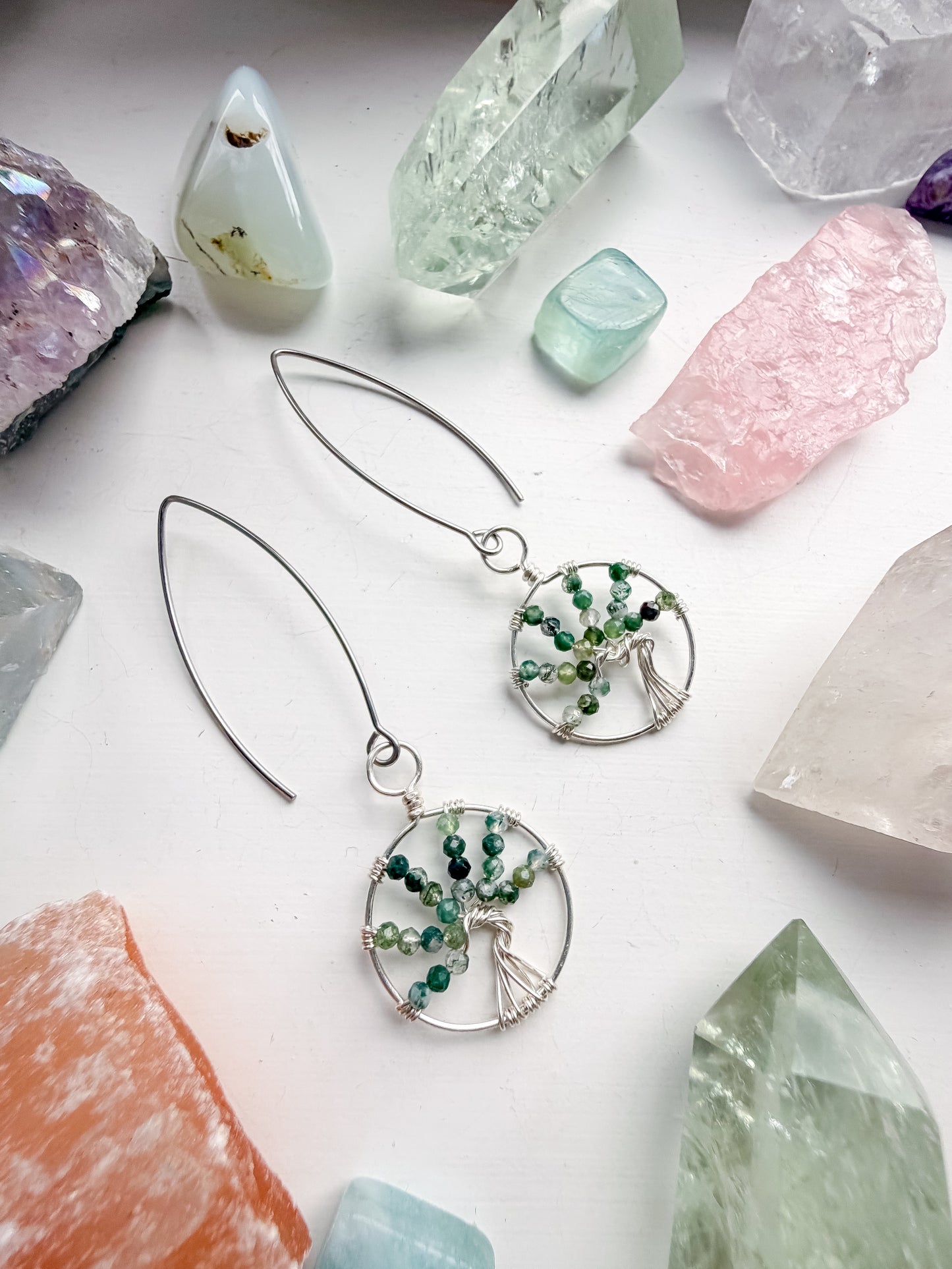 Moss Agate Tree Of Life Earrings