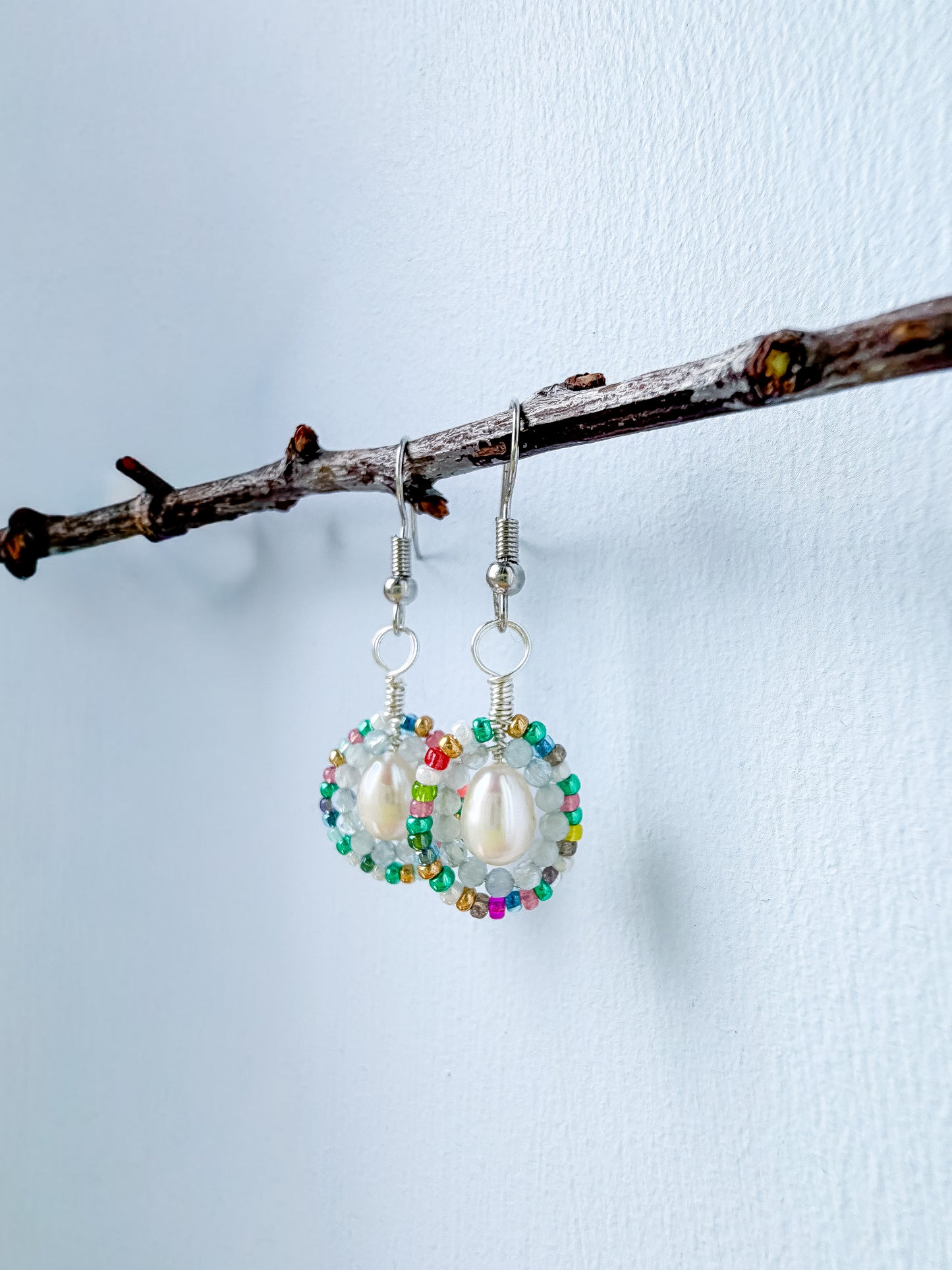 ✨ Rainbow Pearl Halo Earrings ✨ - Aquamarine and Pearl Earrings