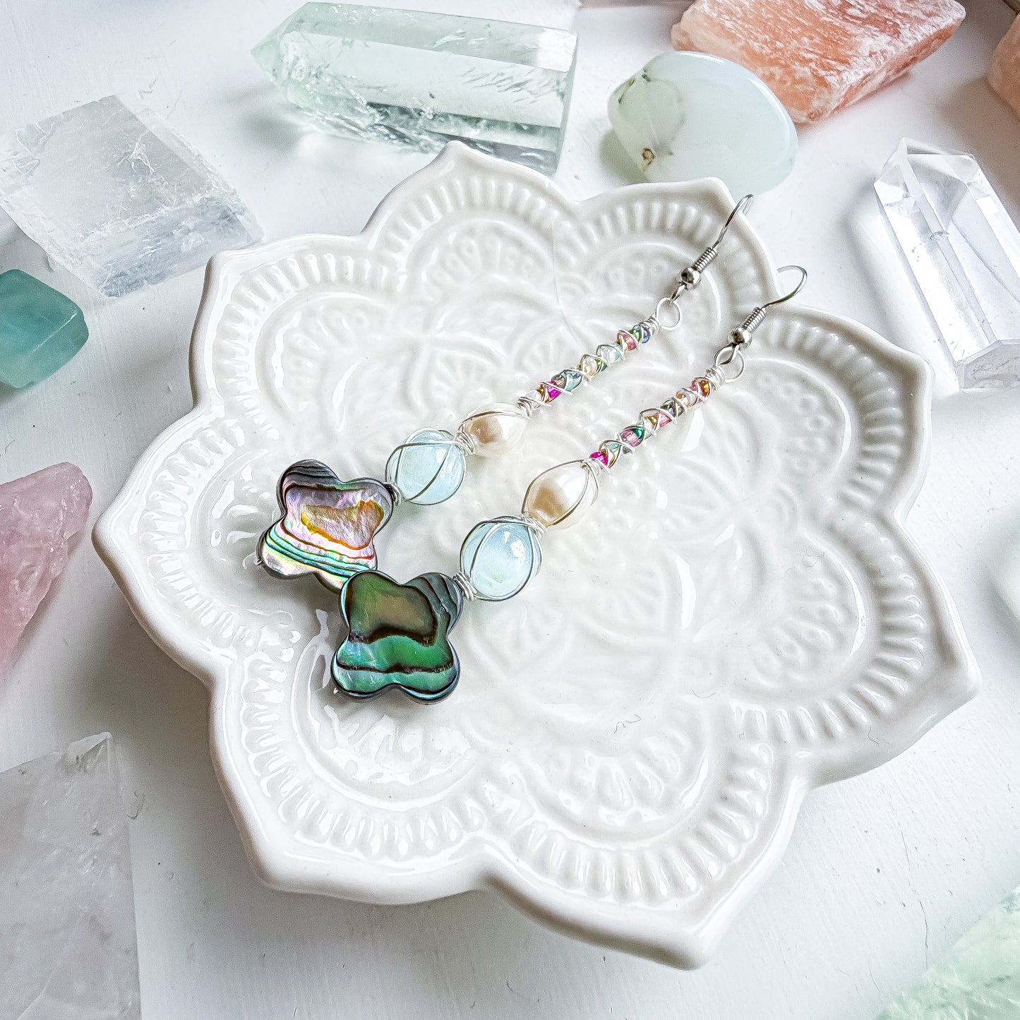 ✨🧜‍♀️🌈 Rainbow Mermaid Earrings 🌈🧜‍♀️✨  Abalone & Pearl Dangle Earrings | Handmade Shell Earrings