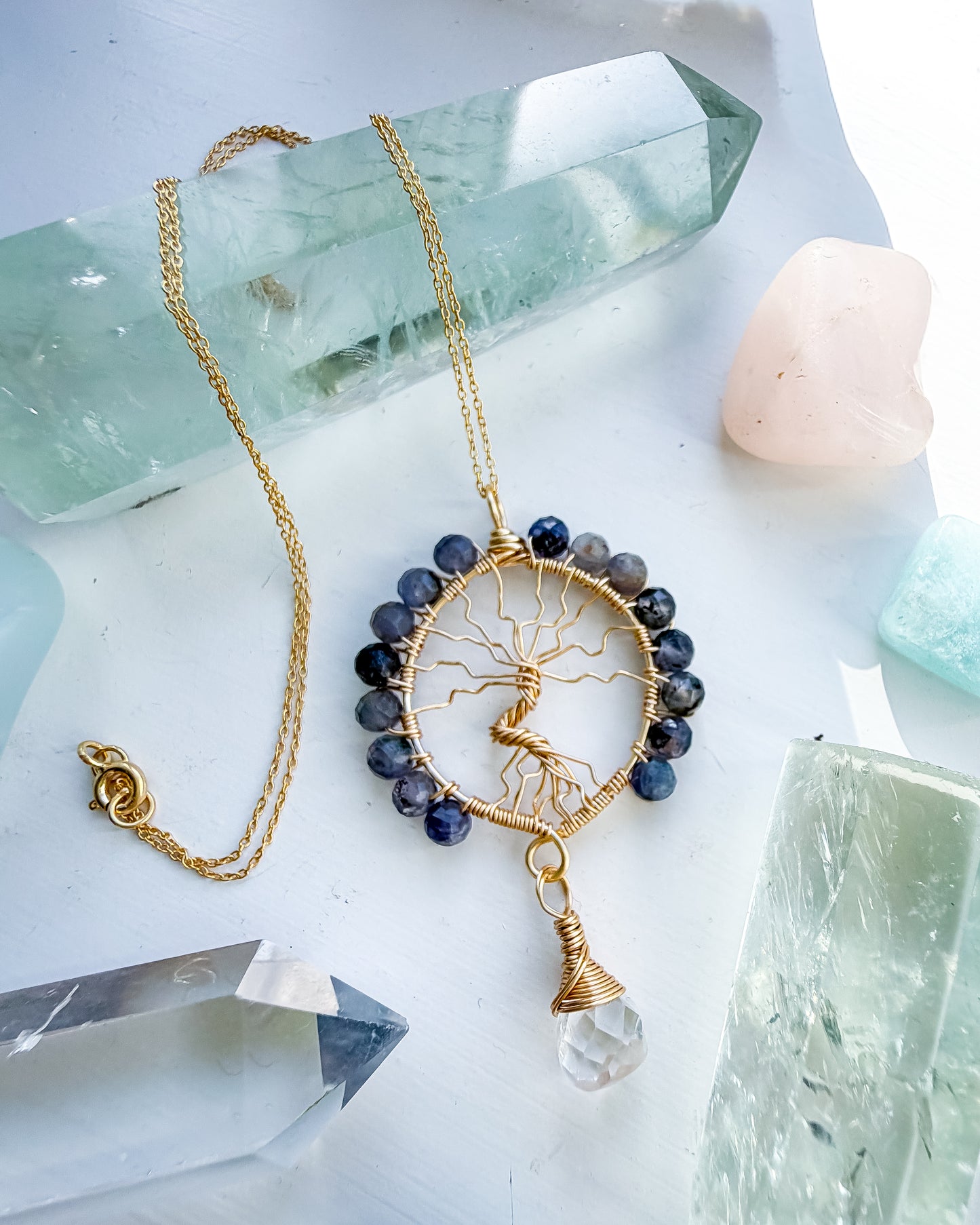 🔮✨ Iolite & Clear Quartz Tree of Life Necklace ✨🔮