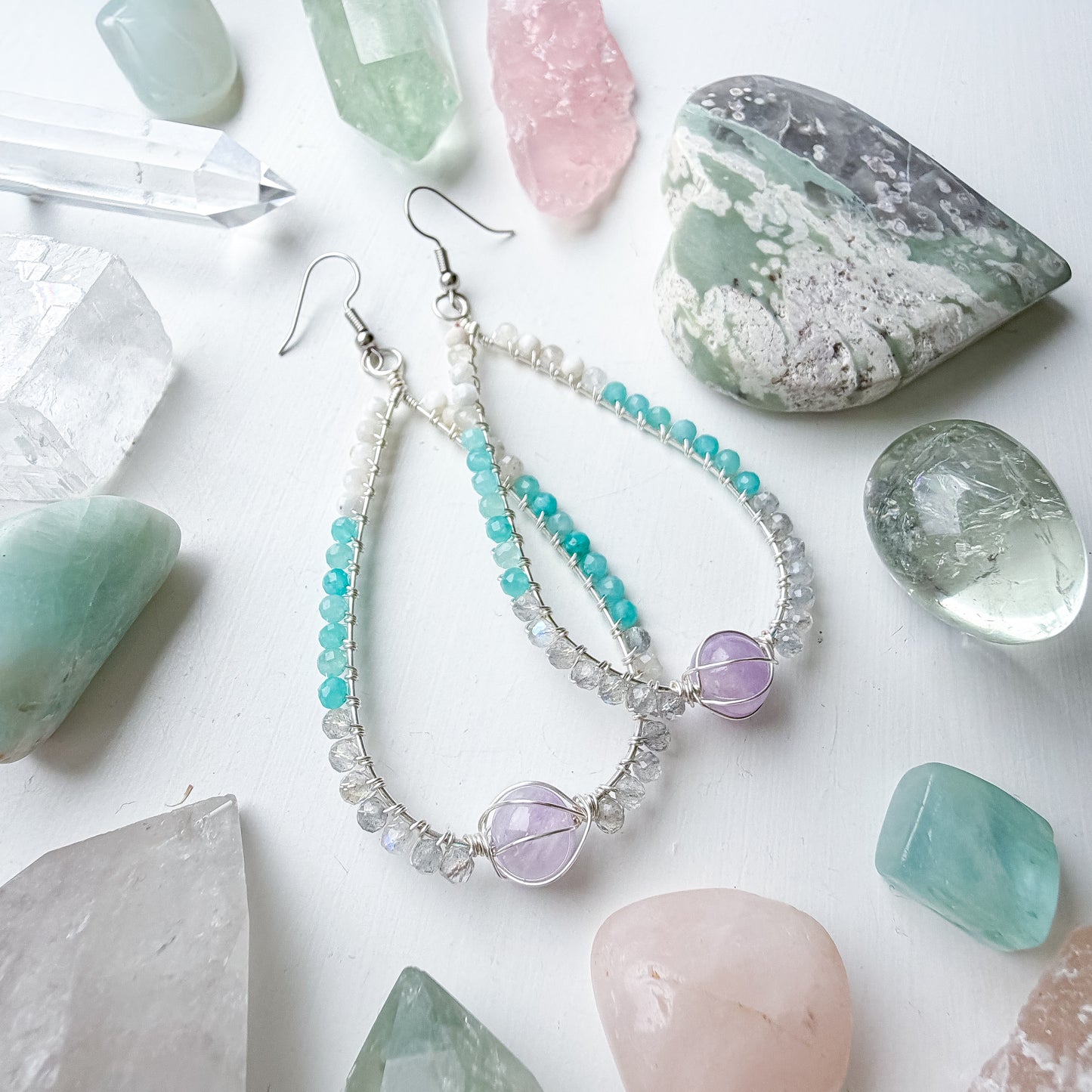 ✨🩷💎 Venus Teardrop Earrings 💎🩷✨ - Moonstone, Amazonite, Labradorite and Lavender Amethyst Earrings