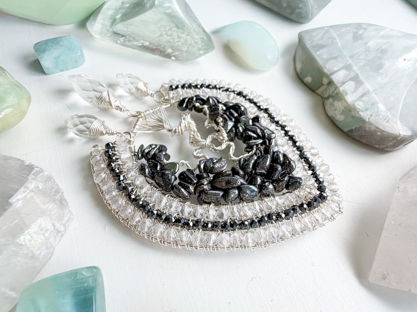 🌳 Protect Your Light - Hematite and clear quartz and smokey tree of life talisman 🌳